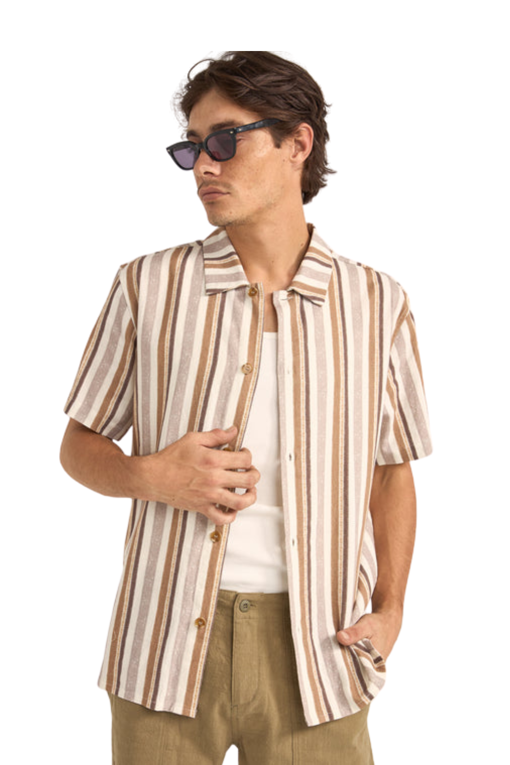 Rhythm Paisley Stripe Shirt Brown