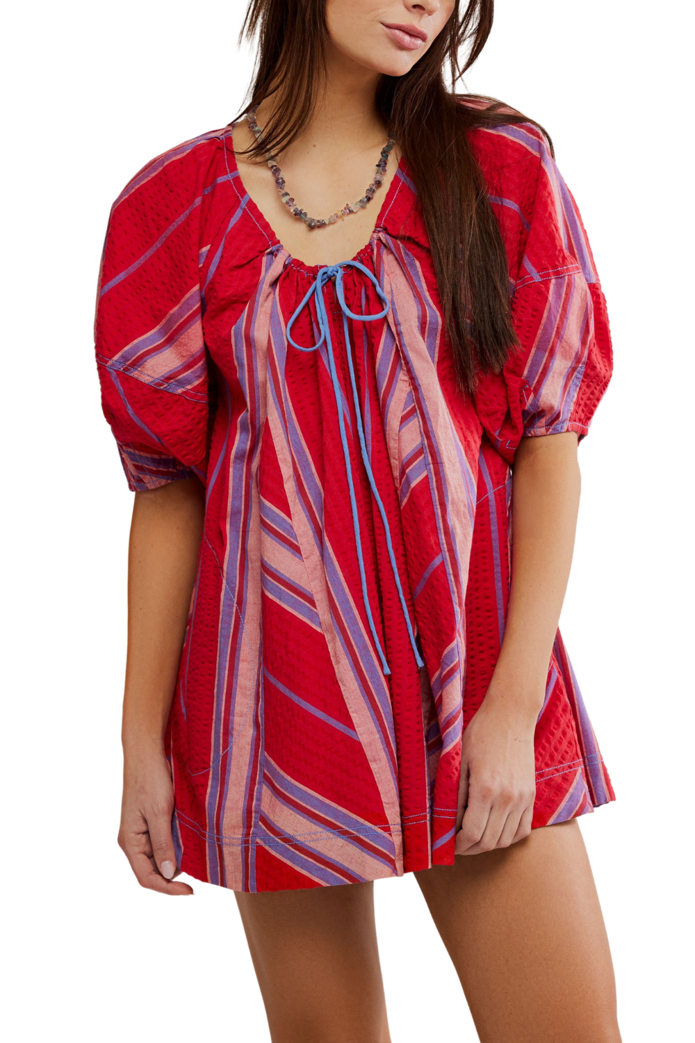 Free People Bop Around Romper Seaside Stripe Red Combo