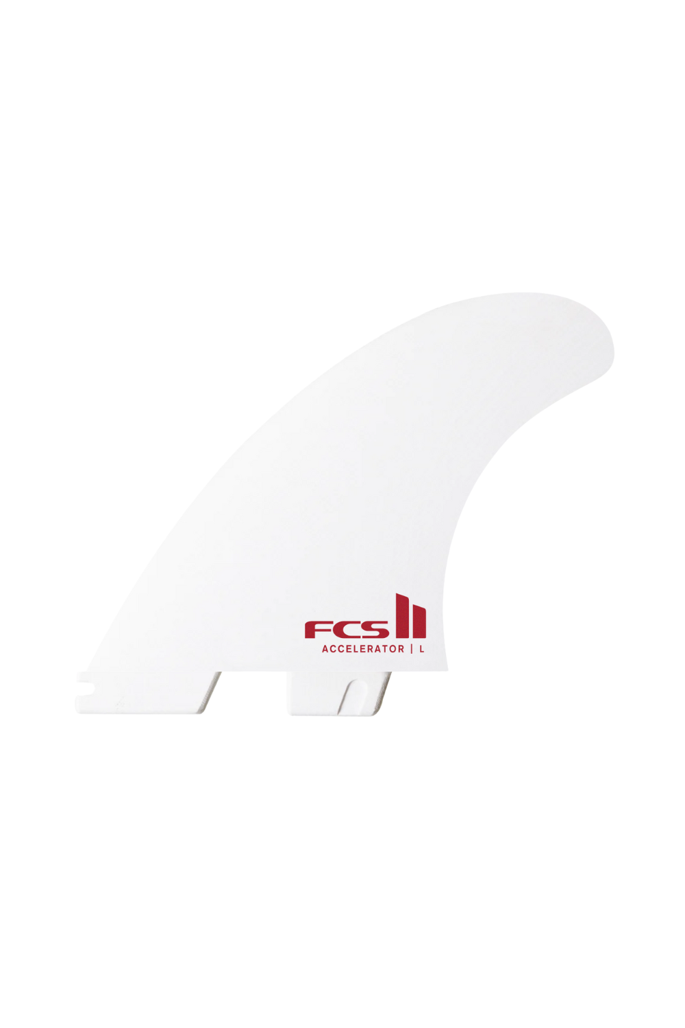 White surf fin with FCS II logo on a white background