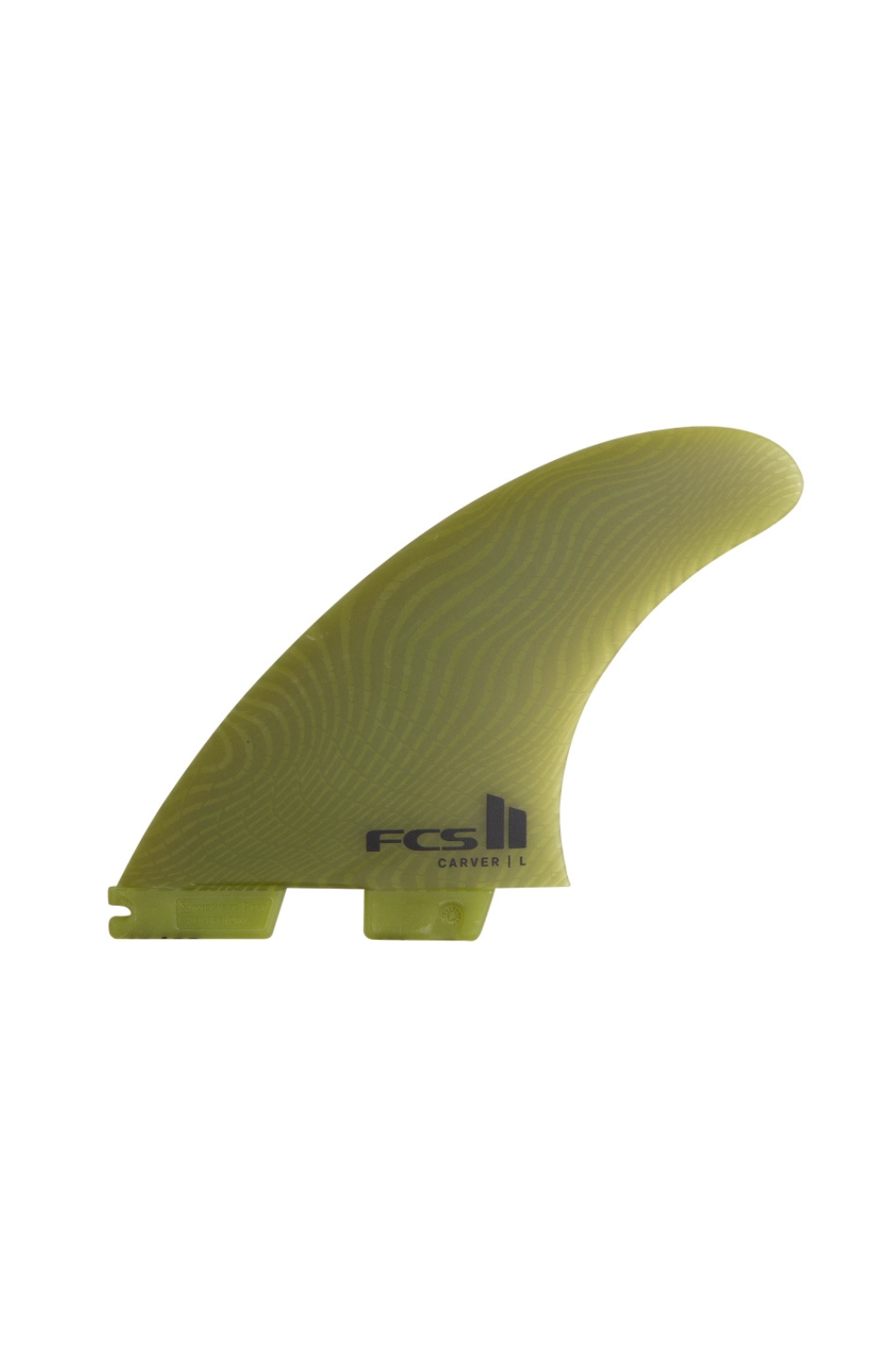Eucalyptus green surfboard fin with FCS logo on a white background