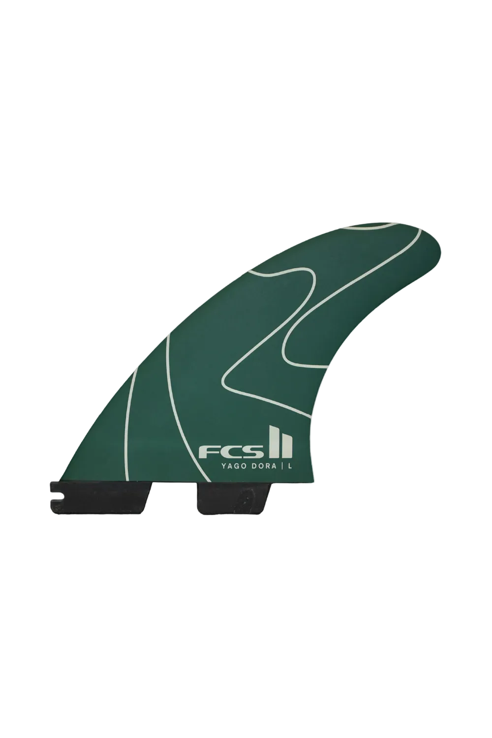 FCS II Yago Dora PC Tri Surfboard Fin Set in Green/Black