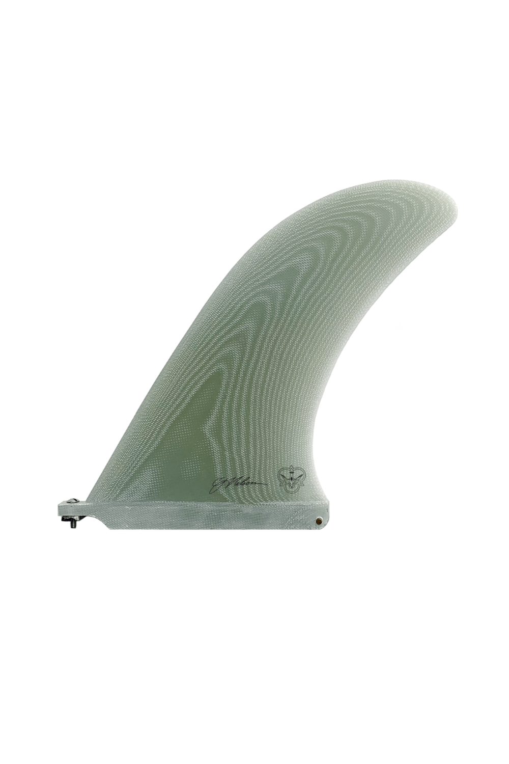 Green surfboard fin on a white background