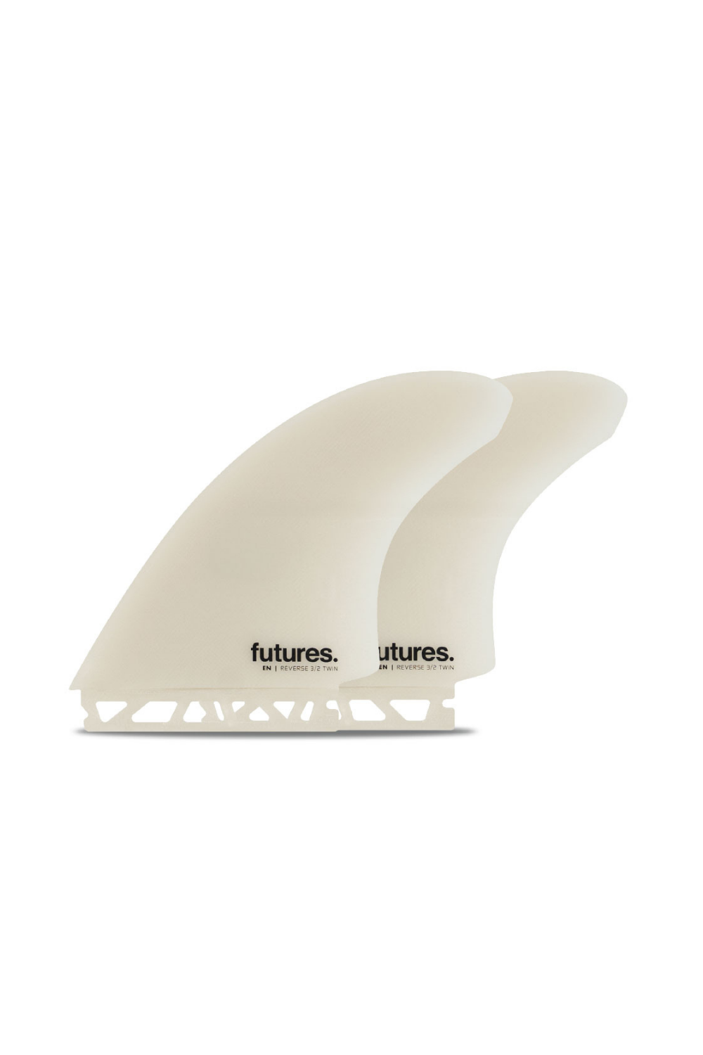 Two surfboard fins with 'futures' branding on a white background
