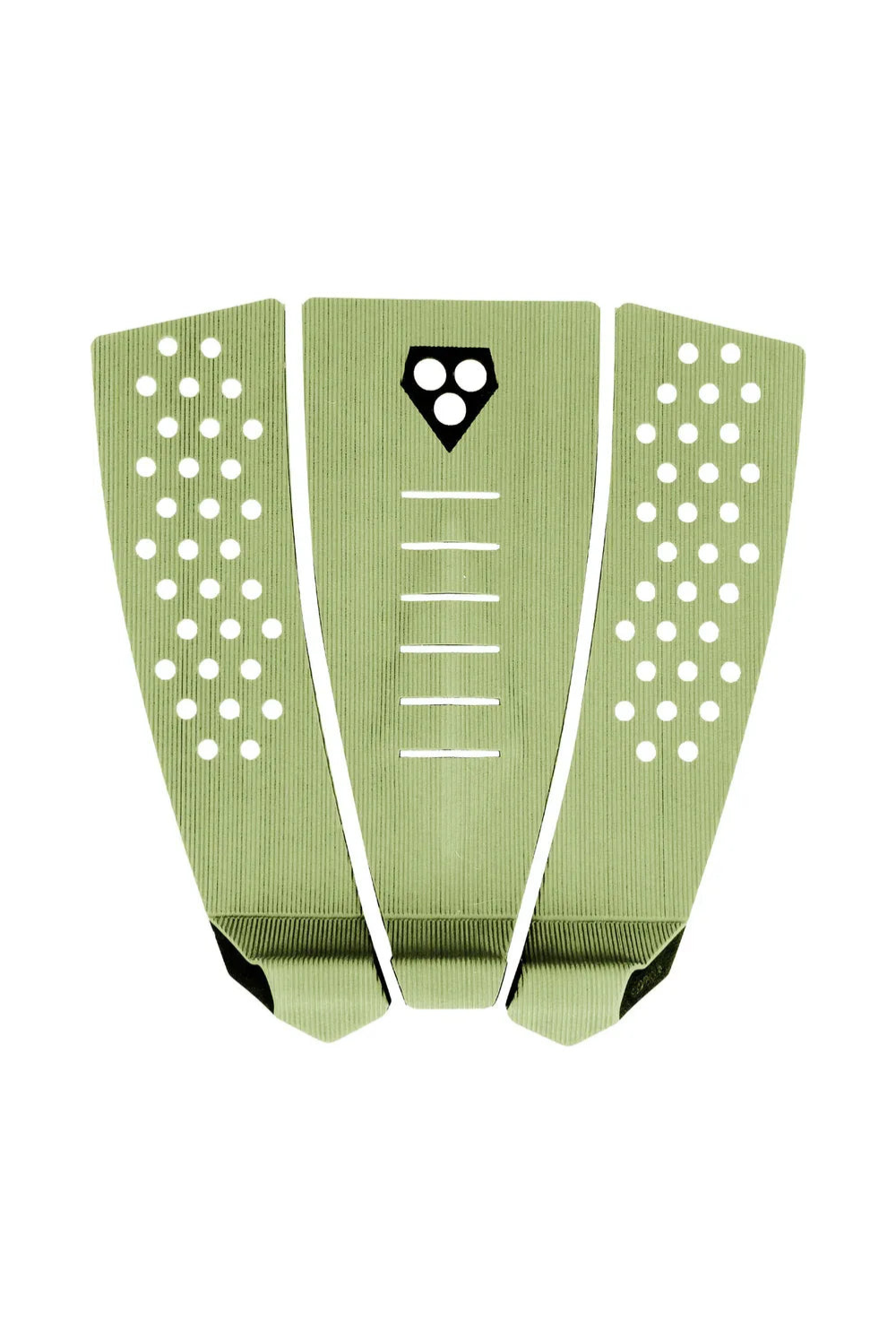 Green surfboard fins with white perforations on a white background