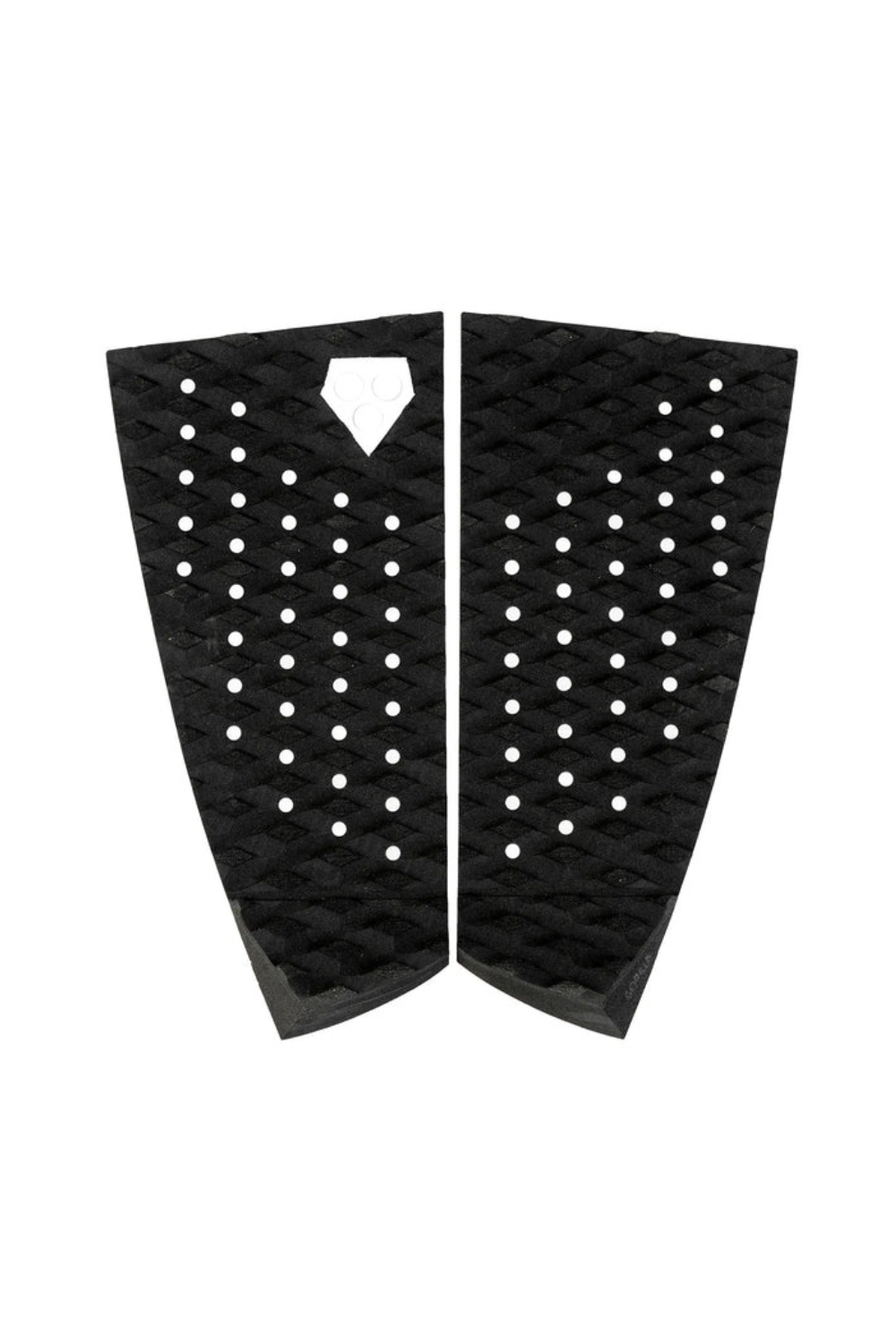 Two black textured panels on a white background