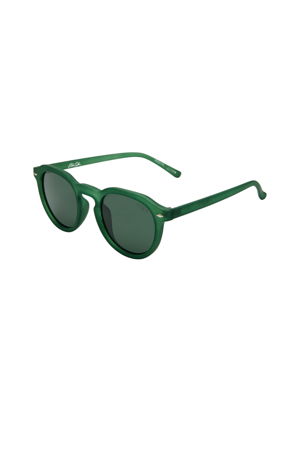 Green sunglasses on a white background