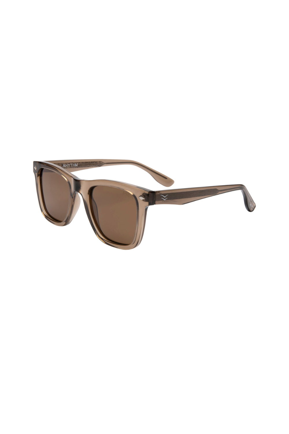 Sunglasses with brown lenses and light brown frame on a white background