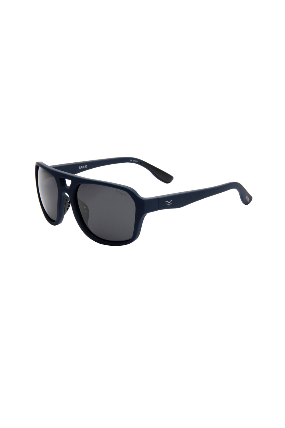 Black sunglasses with a logo on a white background