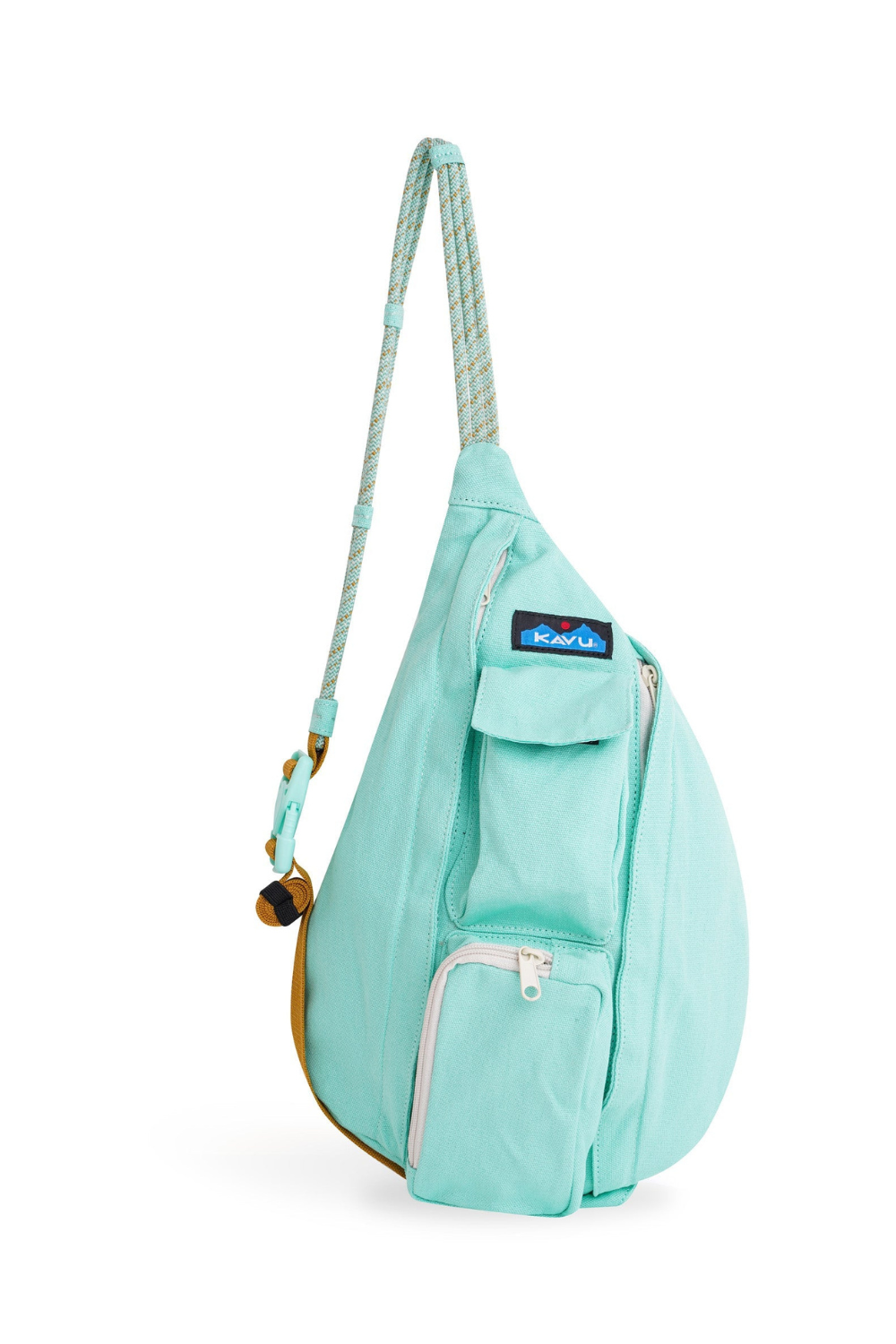 Mint blue sling bag with a visible brand logo on a white background