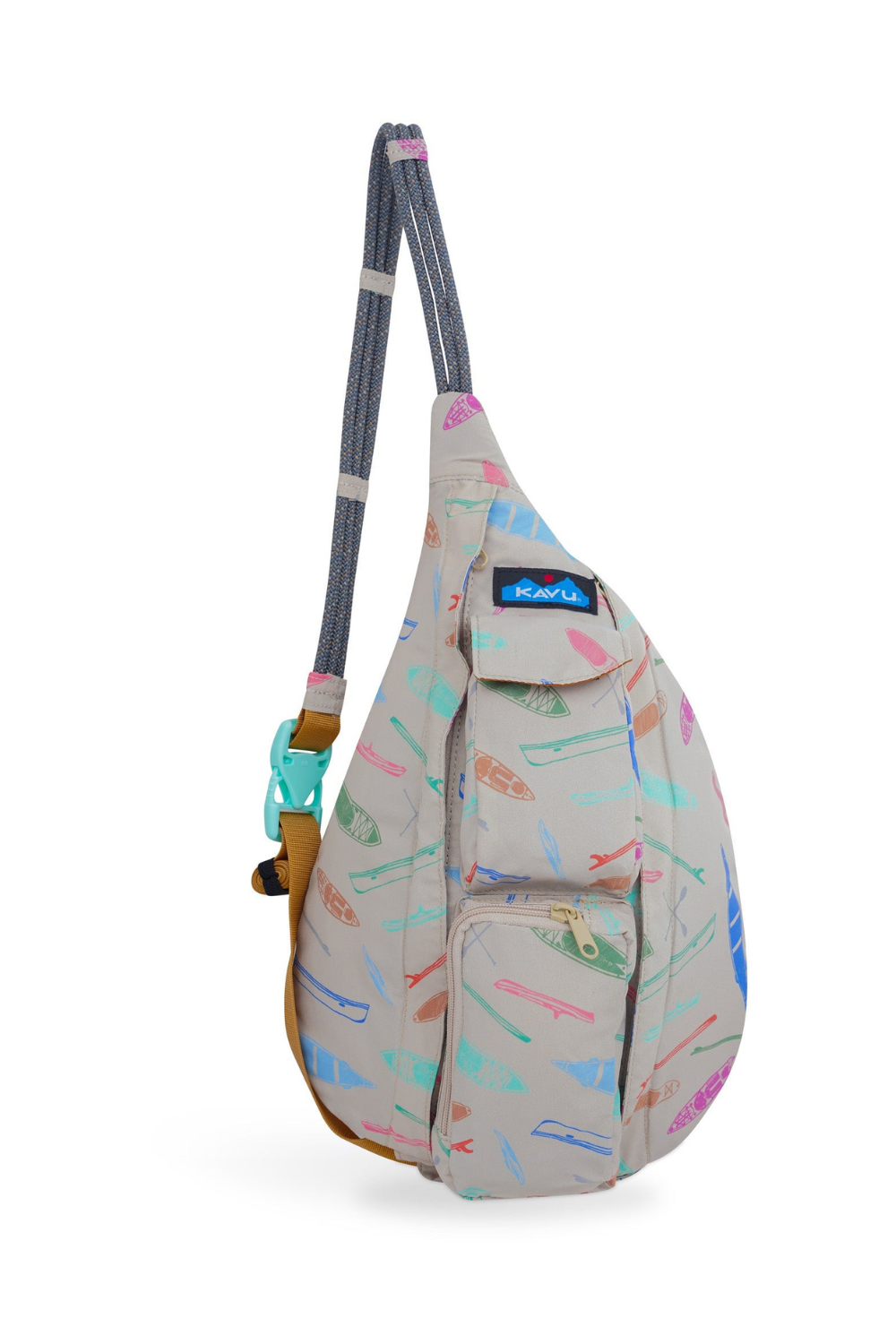 Sling bag with colorful pattern on a white background