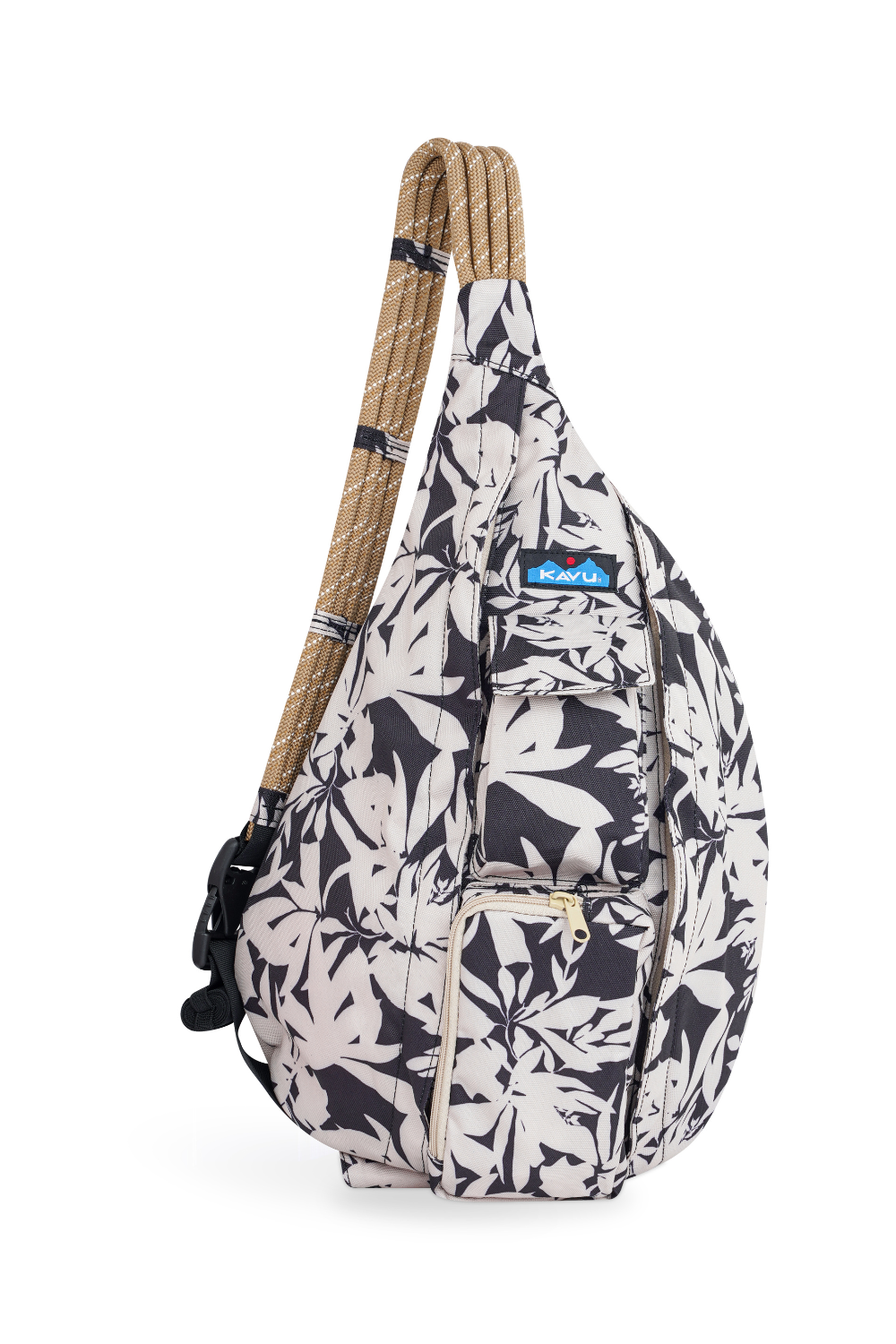 Sling bag with leaf pattern on a white background