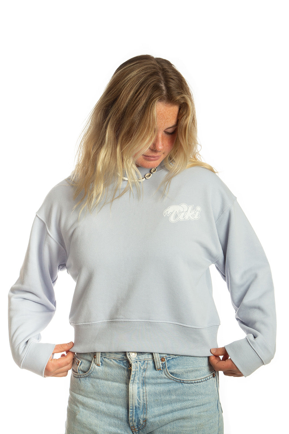 Tiki Retro Palm Crew Sweatshirt Lilac