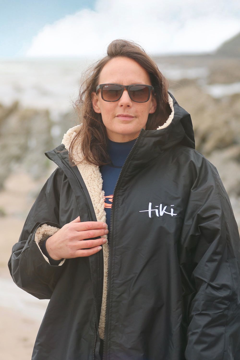 Tiki Tech Robe Black With Taupe Lining