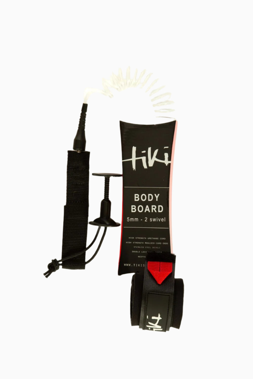 Tiki Coil 5mm Bodyboard Leash - 4ft + Plug