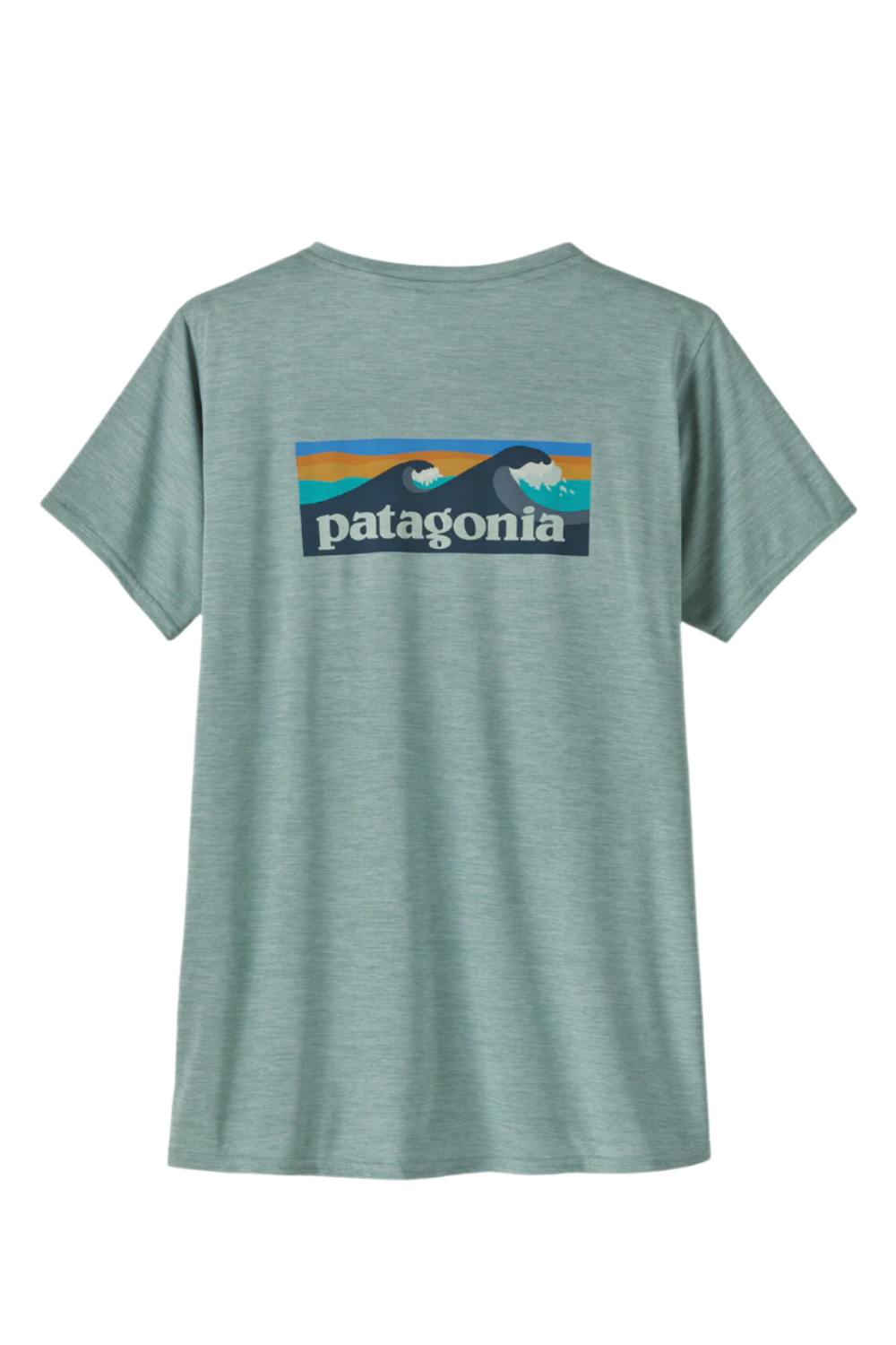 Patagonia Womens Cap Cool Daily Graphic T-Shirt - Waters Boardshort Logo: Thermal Blue X-Dye