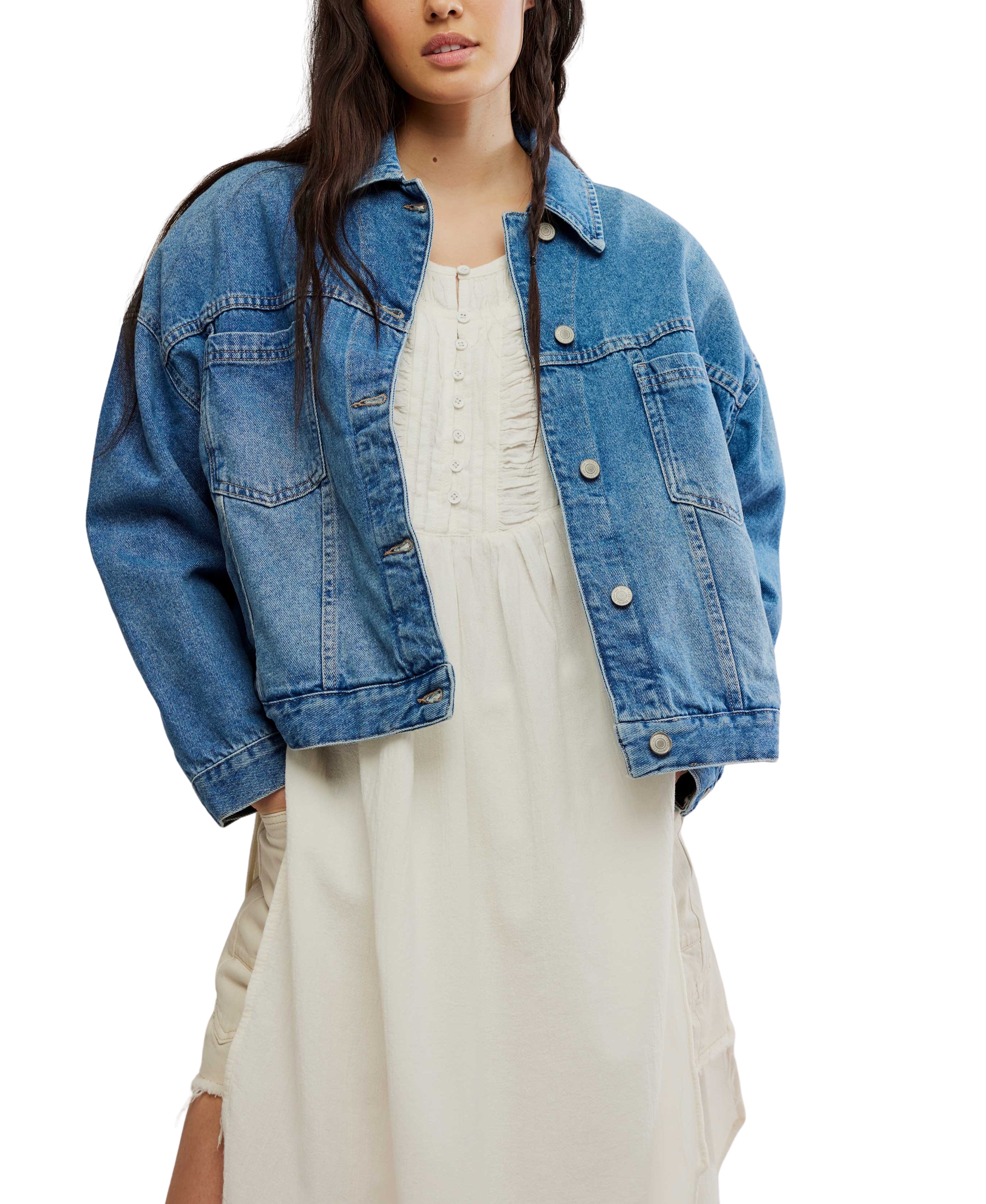Free people Opal Swing Denim Jacket Blue Combo