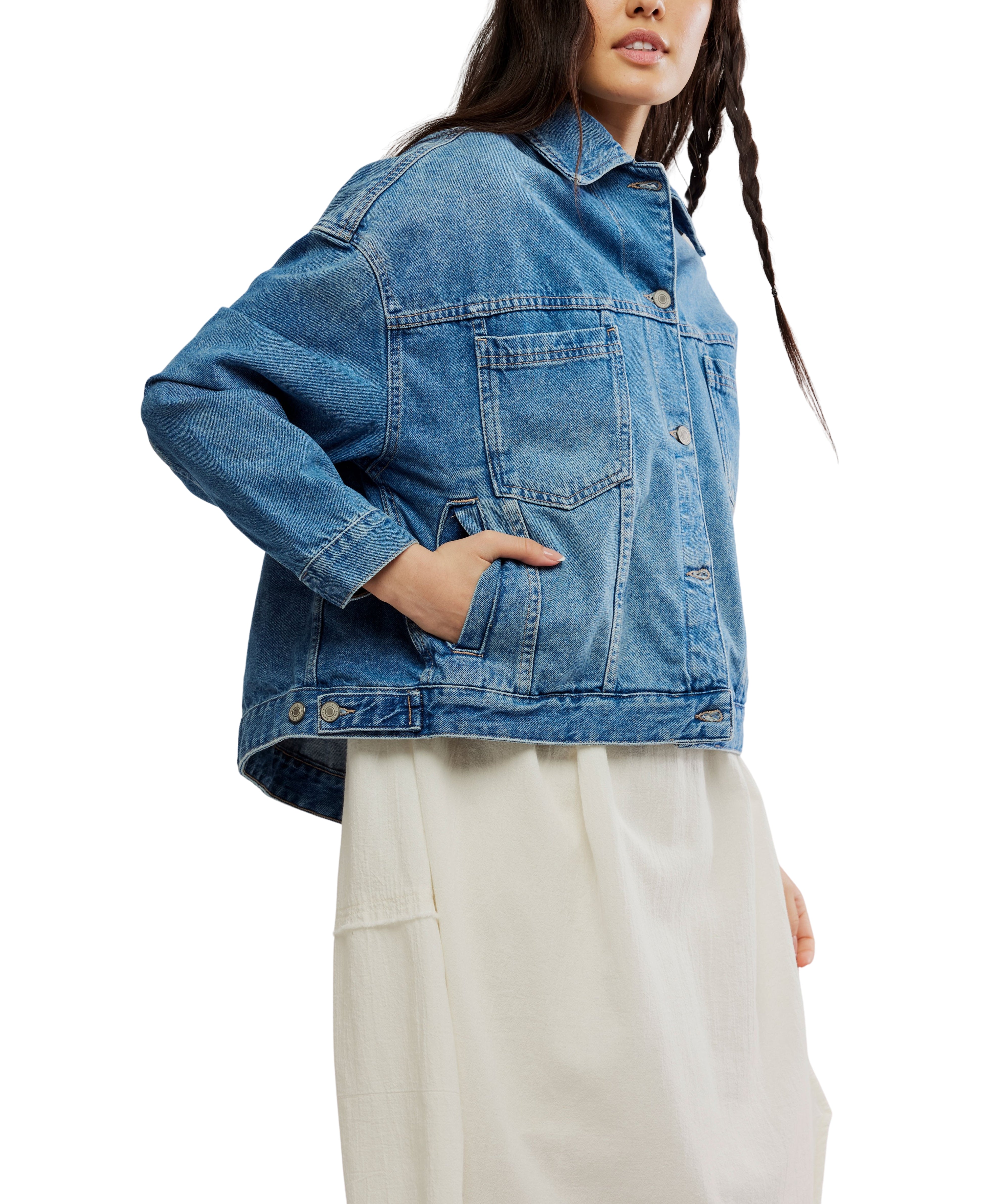 Free people Opal Swing Denim Jacket Blue Combo