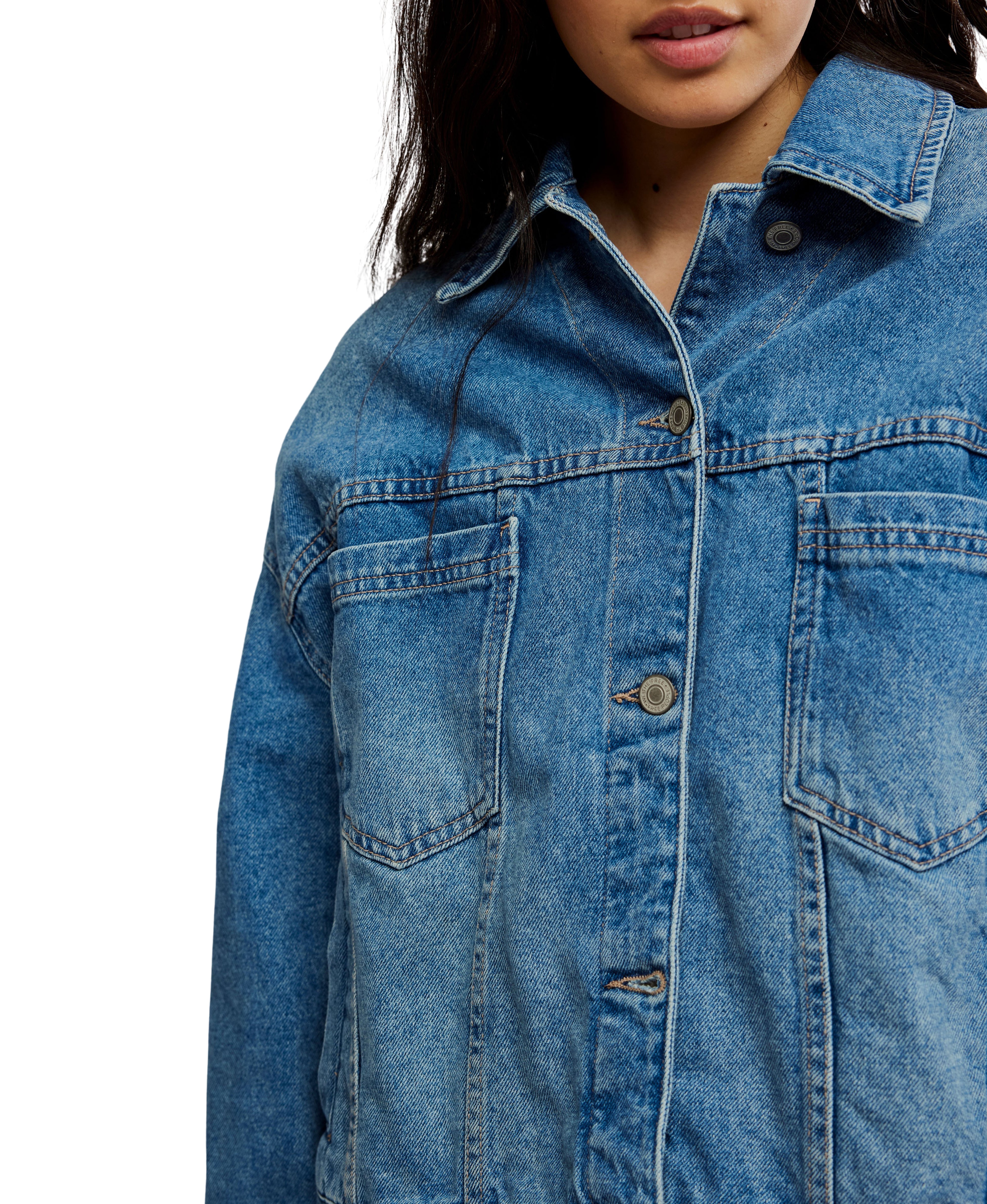 Free people Opal Swing Denim Jacket Blue Combo