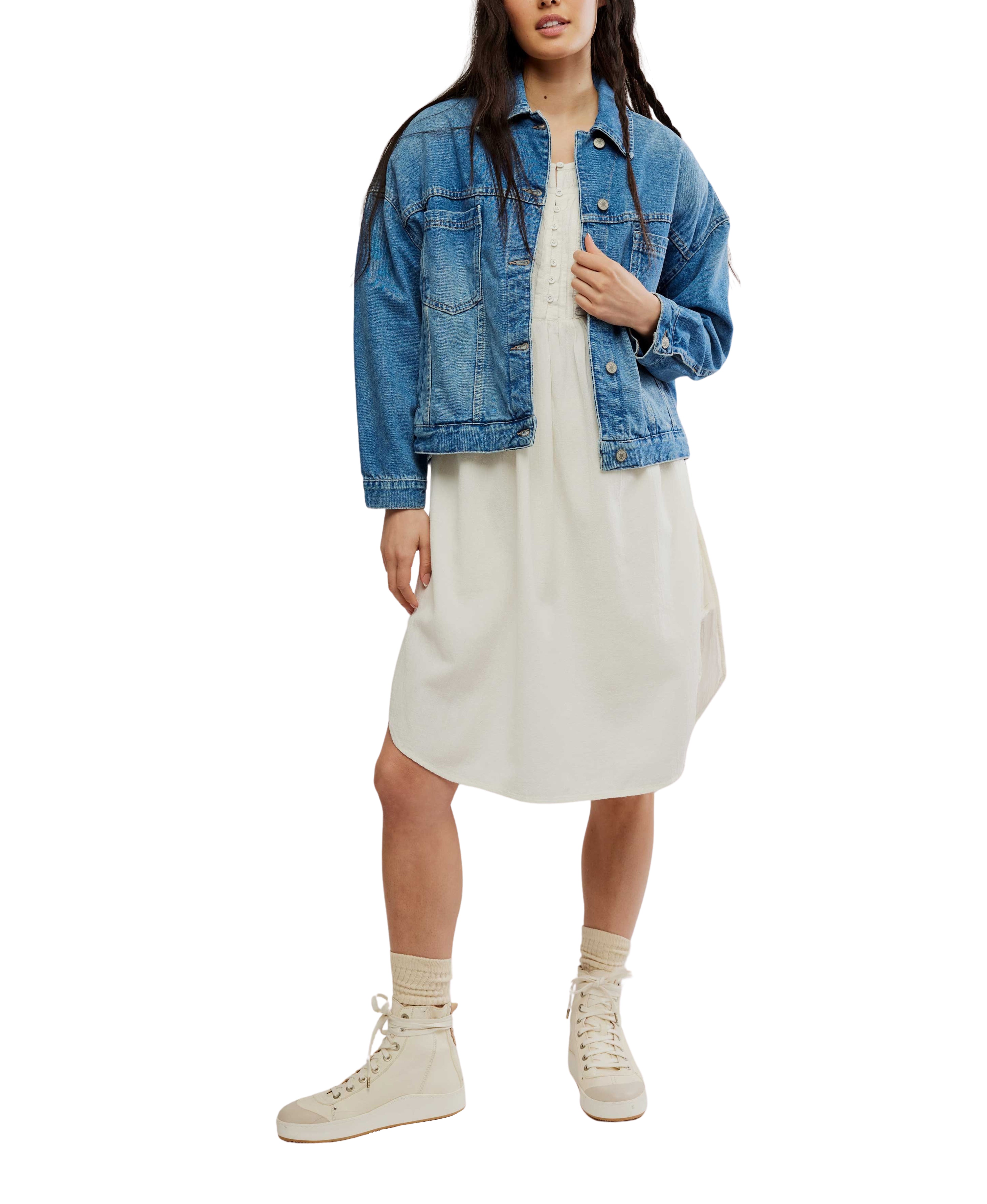 Free people Opal Swing Denim Jacket Blue Combo