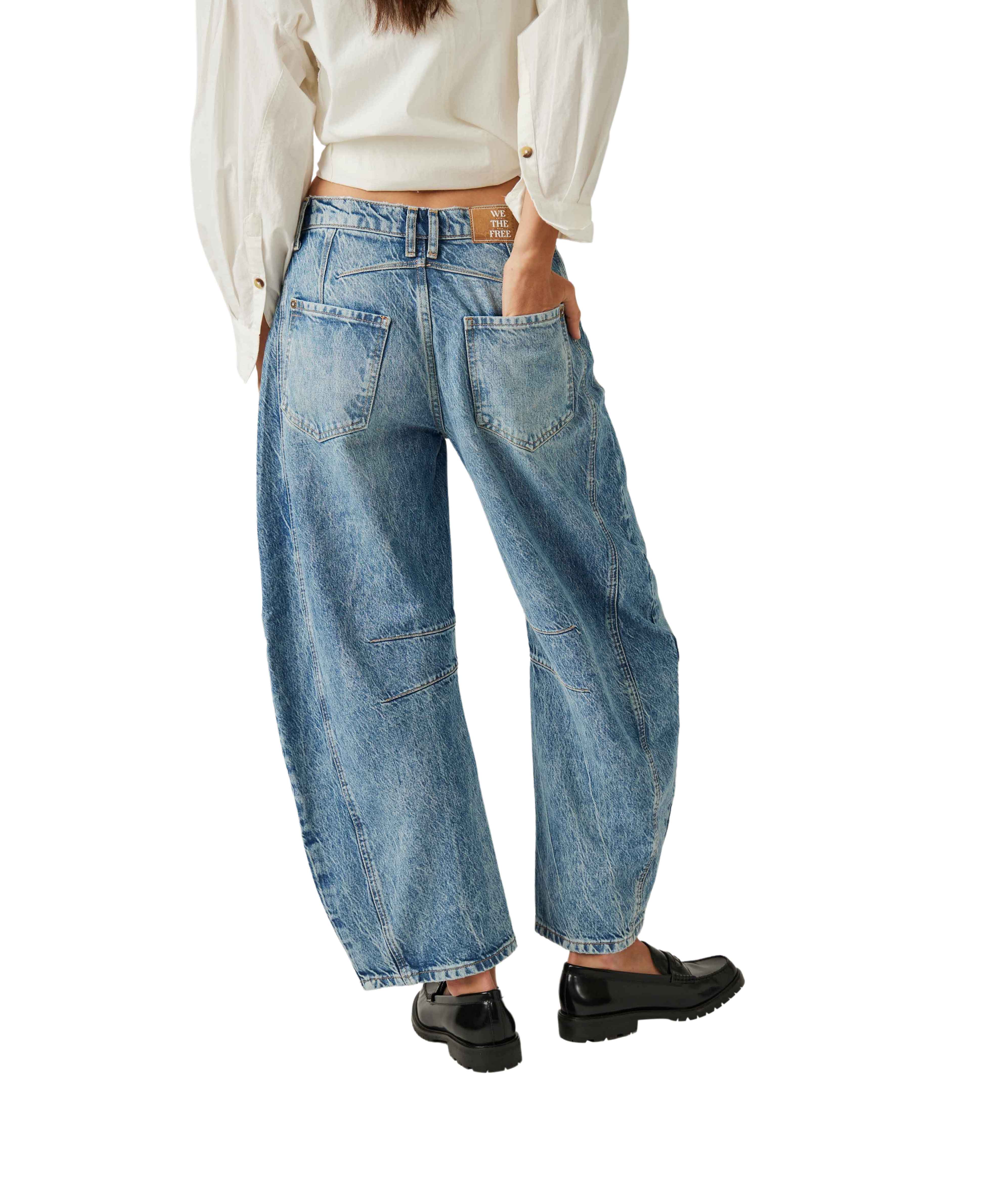Free People Good Luck Mid Rise Barrel Ultra Light Beam