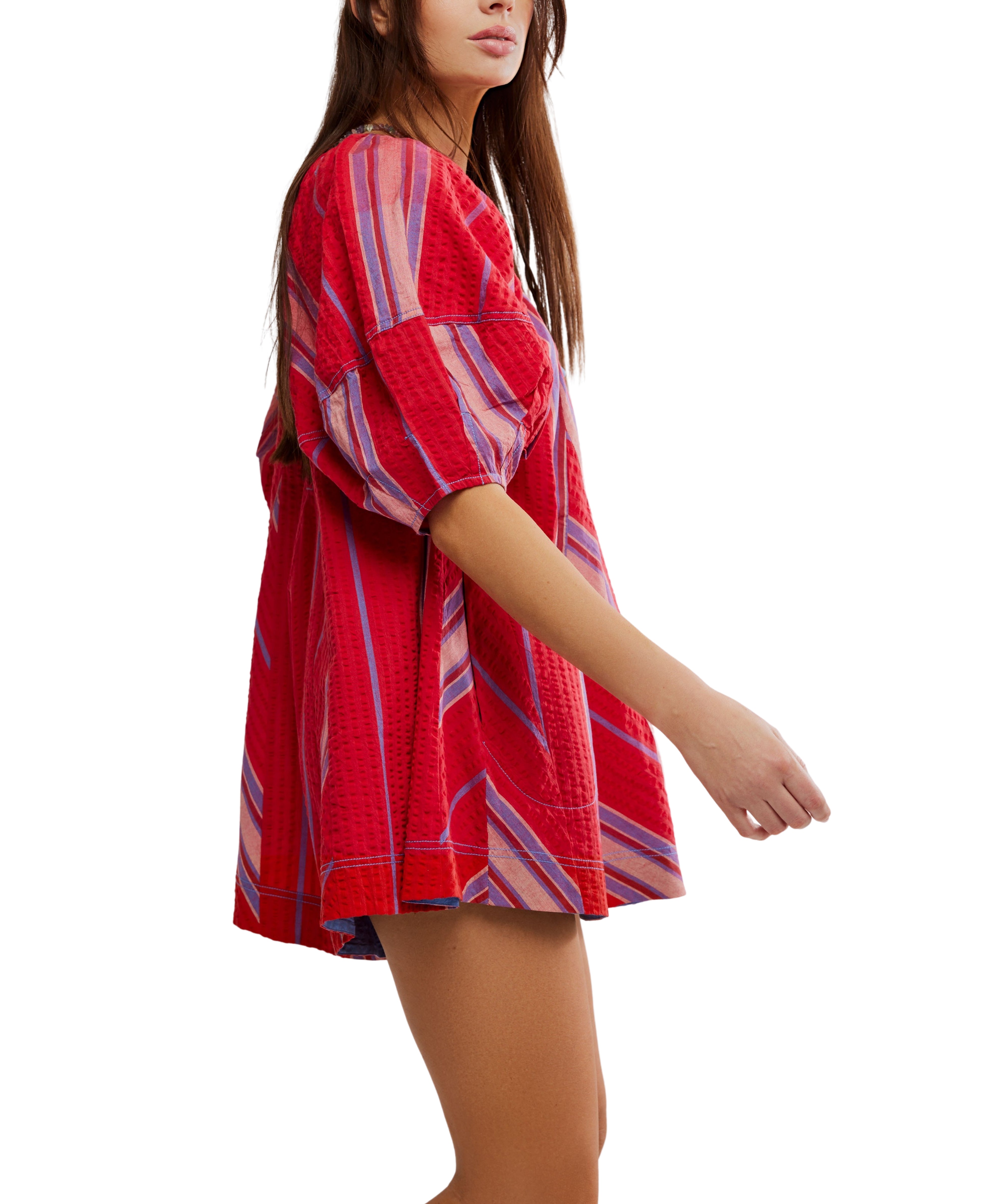Free People Bop Around Romper Seaside Stripe Red Combo