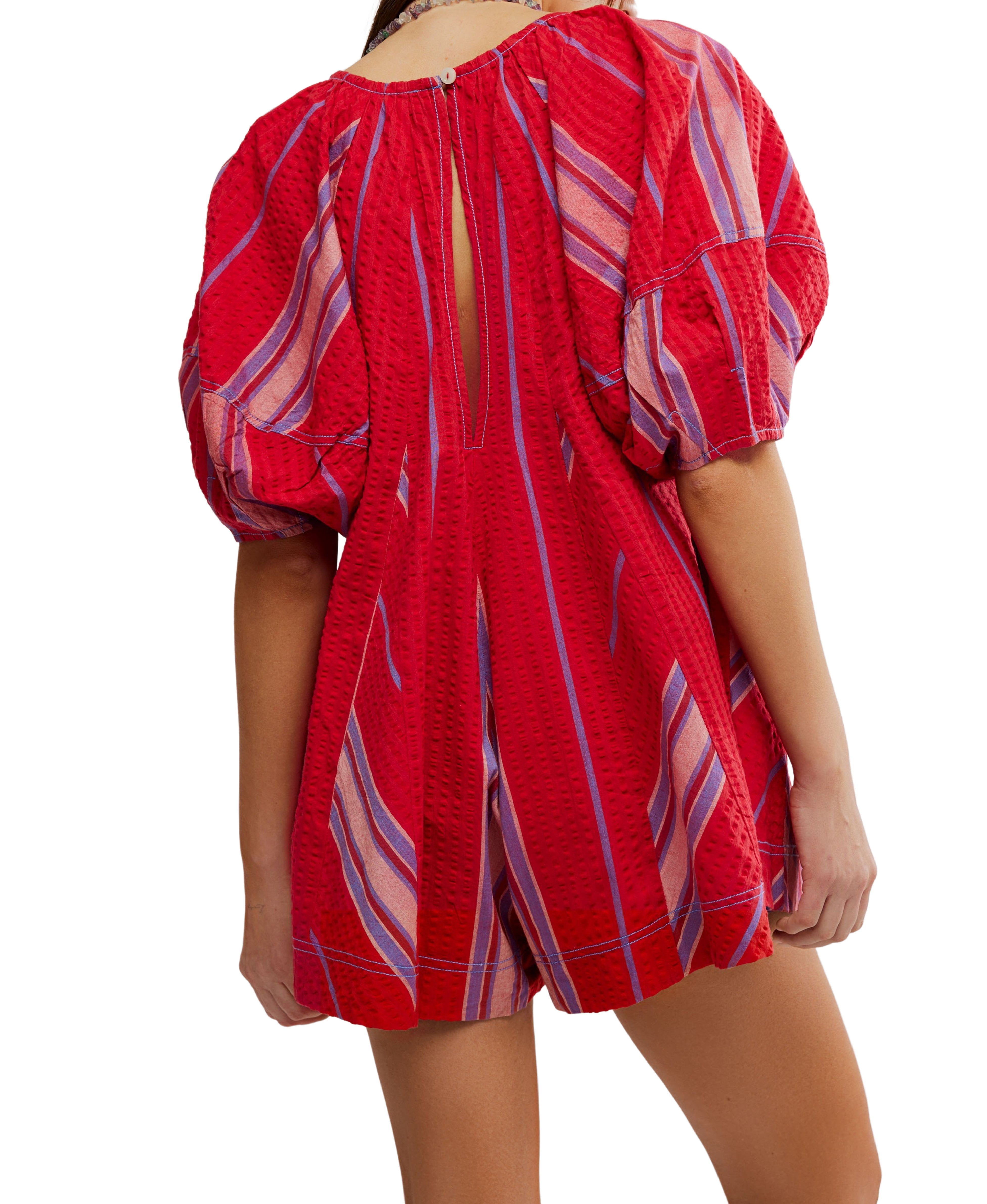 Free People Bop Around Romper Seaside Stripe Red Combo