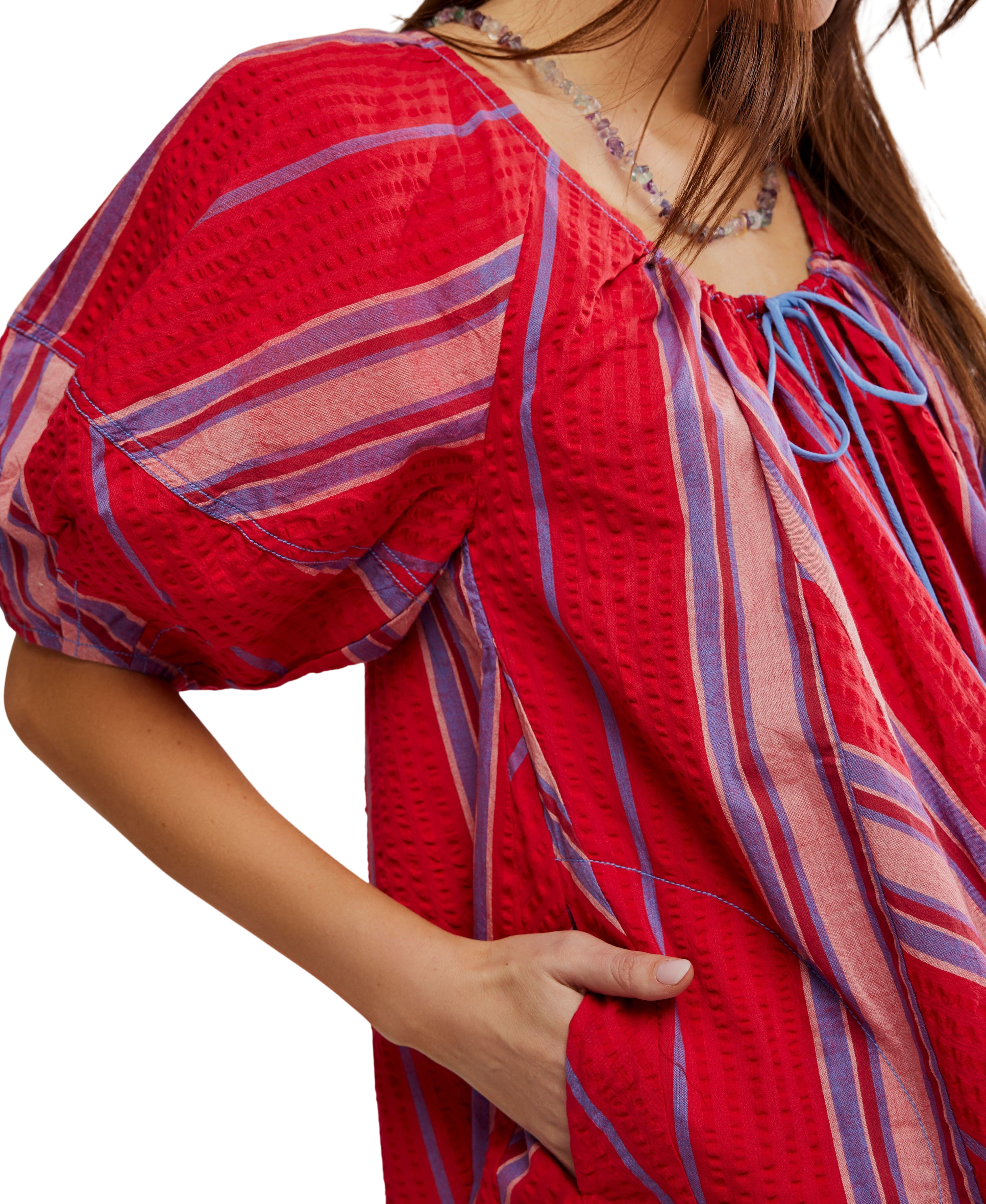 Free People Bop Around Romper Seaside Stripe Red Combo