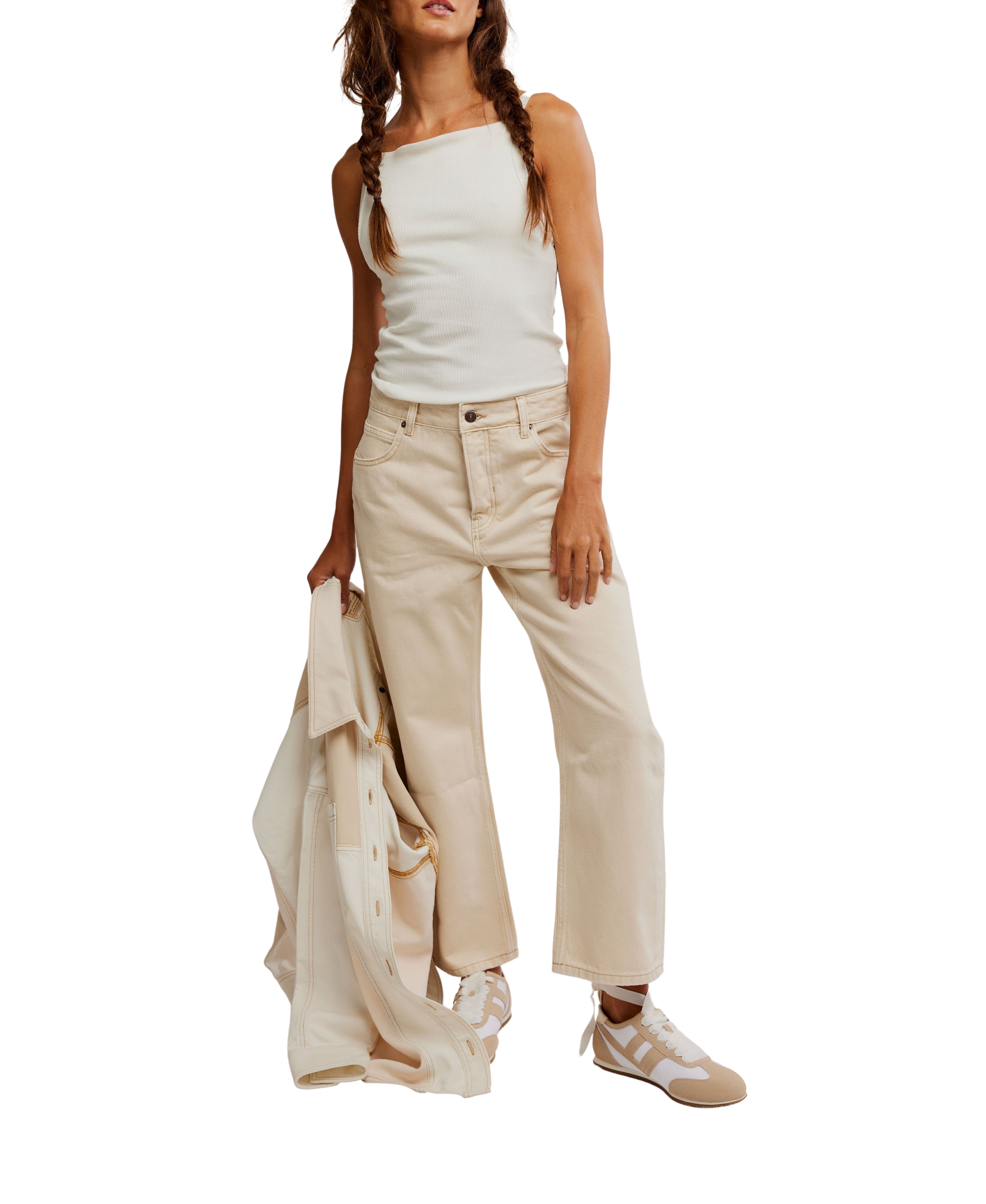 Free people Deep Trance Dropped BF Jeans Cream