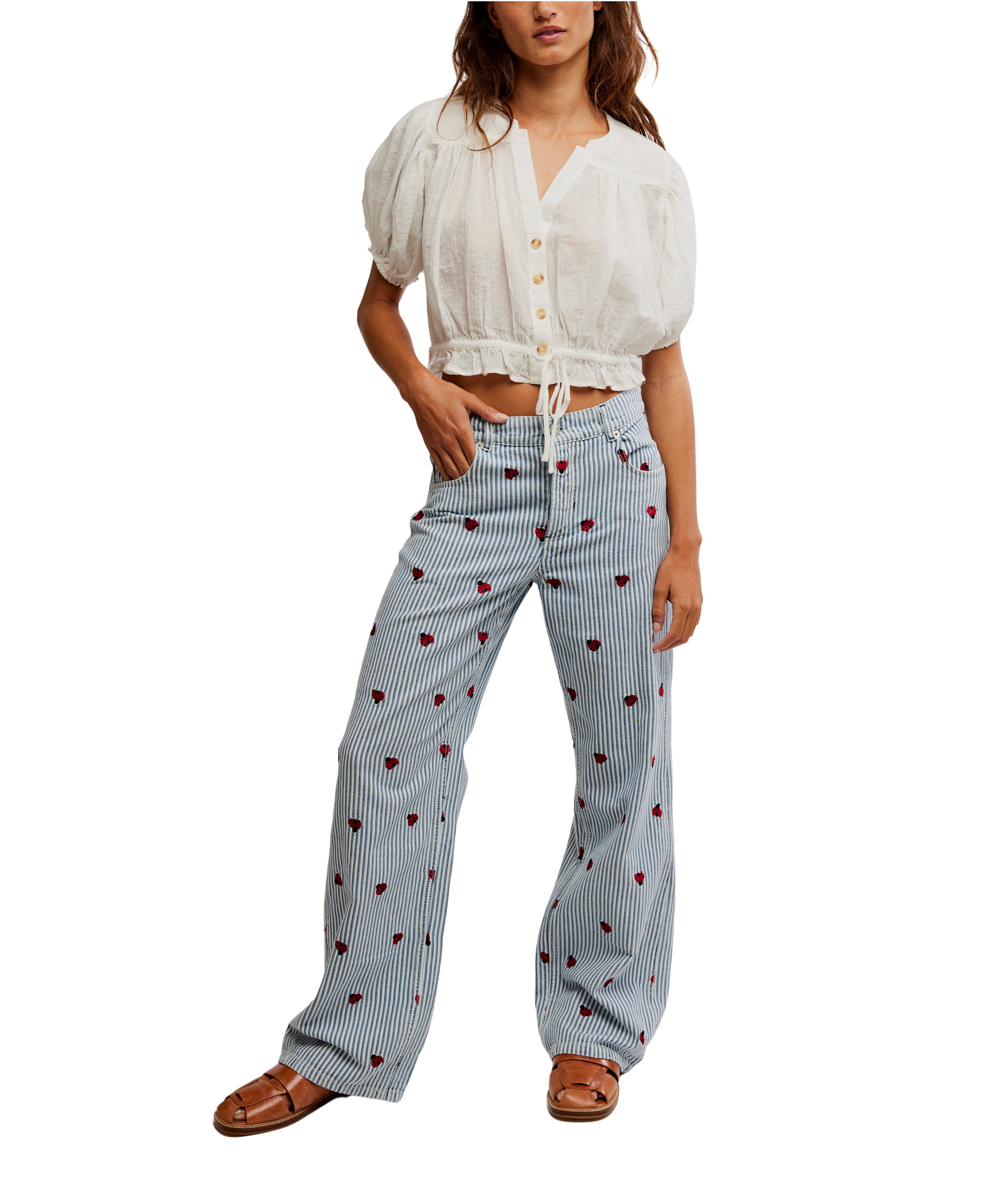 Free people Bugged Out Straight Leg Jeans Blue Combo