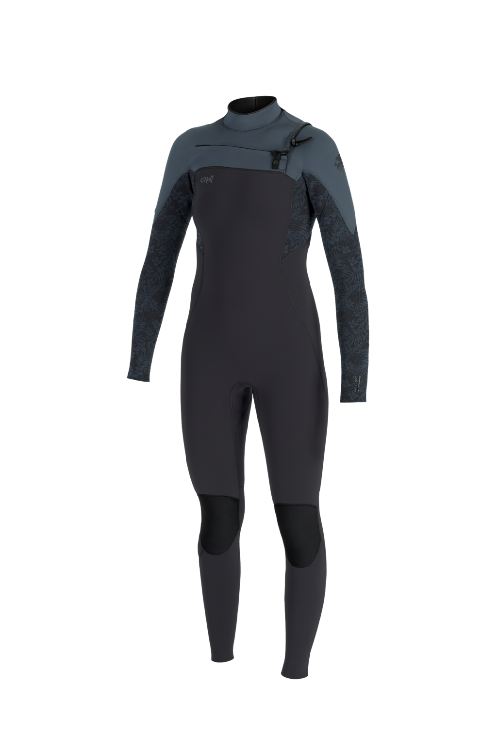 Black and grey wetsuit on a white background
