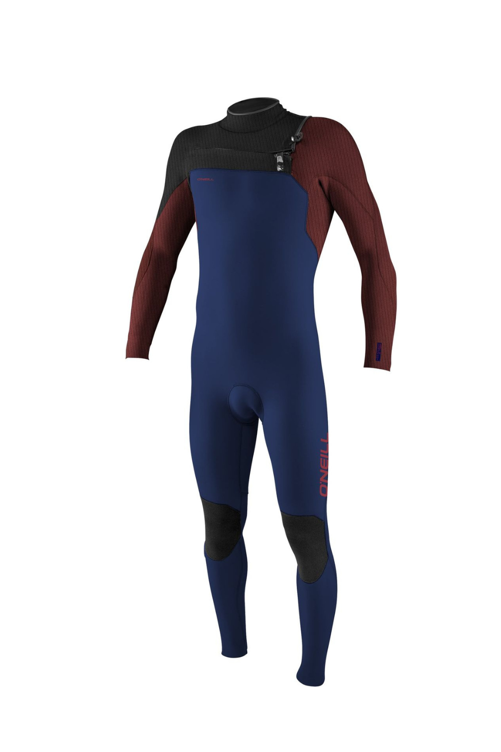 O'Neill Hyperfreak 4/3+ Youth Wetsuit in blue, dark red and black featuring chest zip