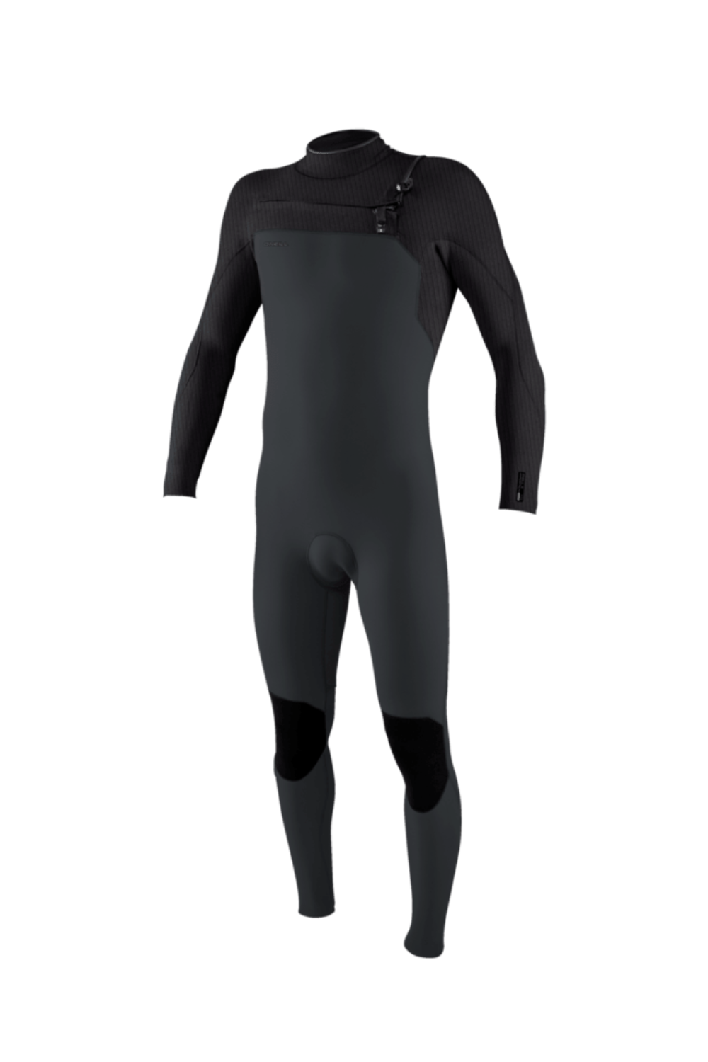 Men's O'Neill 4/3 wetsuit in black and dark grey featuring a chest zip
