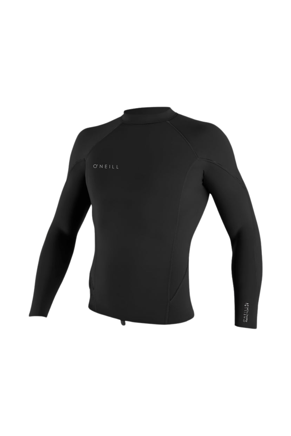 Black wetsuit top with long-sleeves with an O'Neill logo on the chest