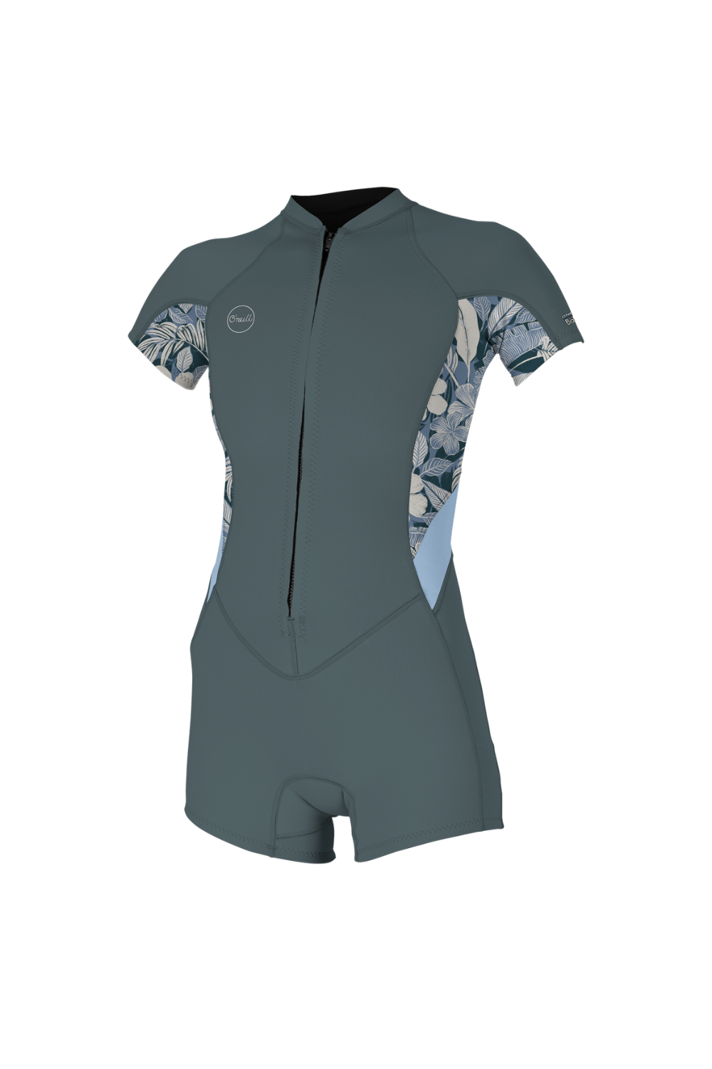 O'Neill Womens Bahia 2/1mm Spring Wetsuit with Front Zip and Short Sleeves in Shade/Palmen Tropics