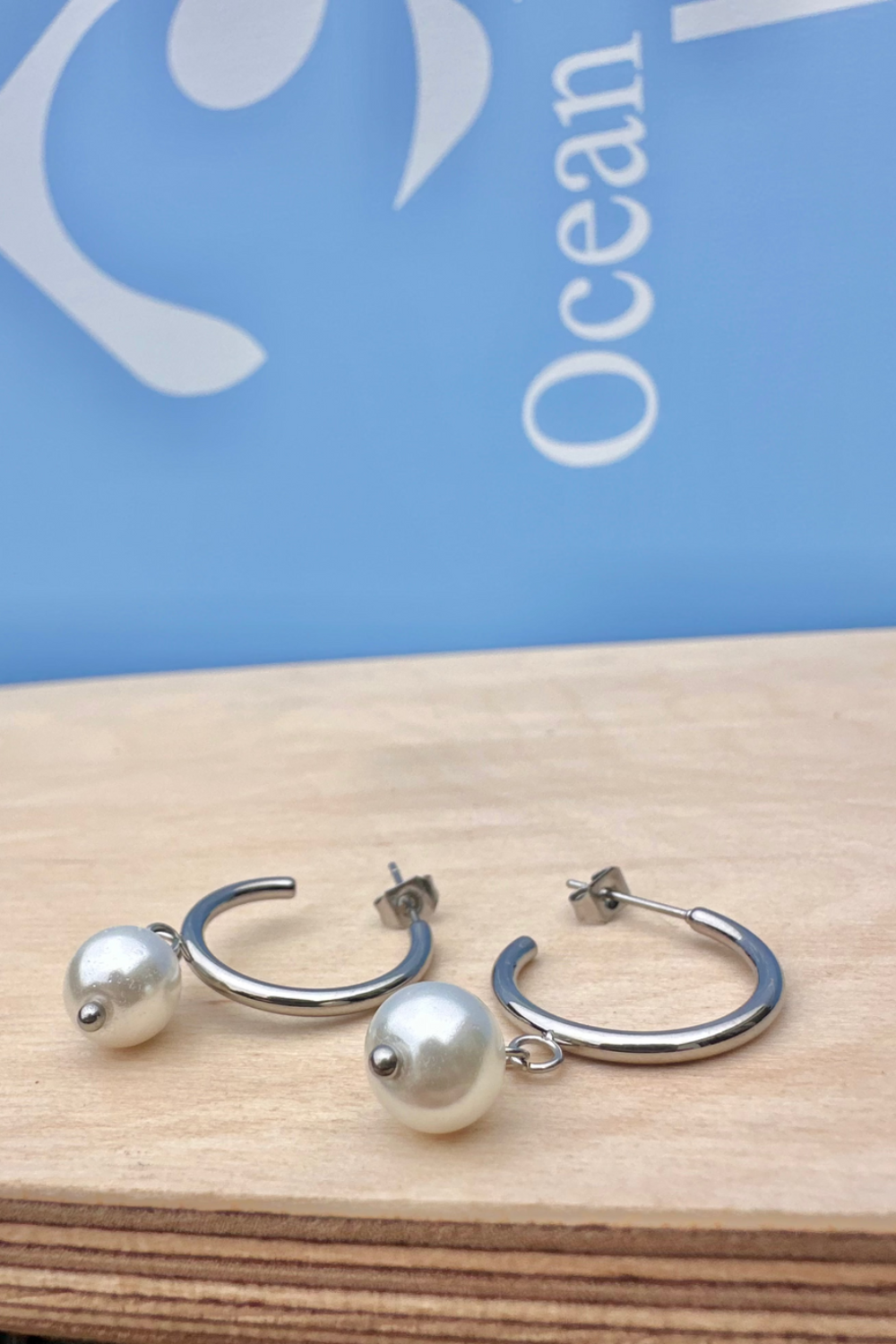 Ocean Jewel Pearl Hoop Earrings Silver