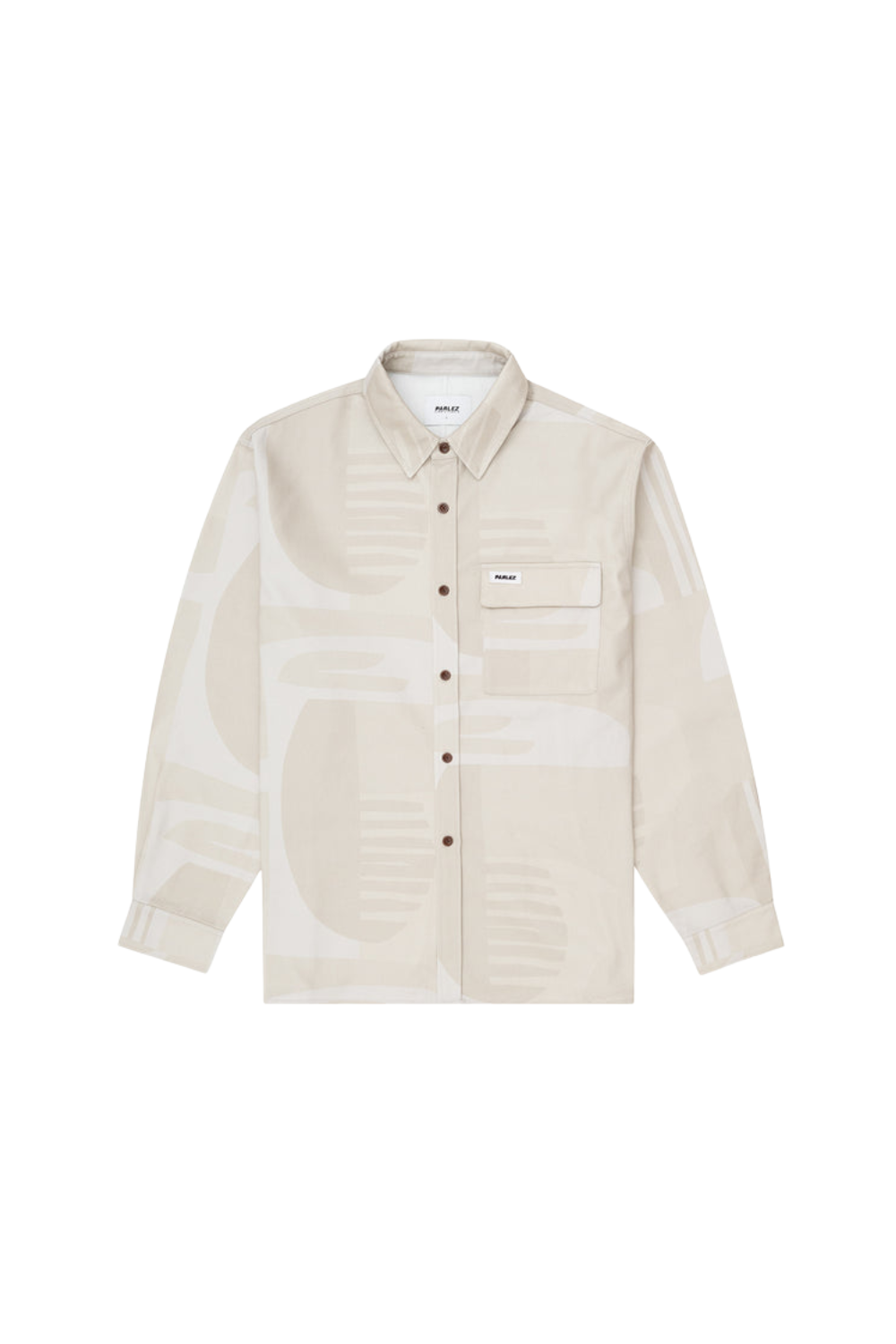 A Overshirt in white and light grey with a small Parlez label on the left chest pocket.
