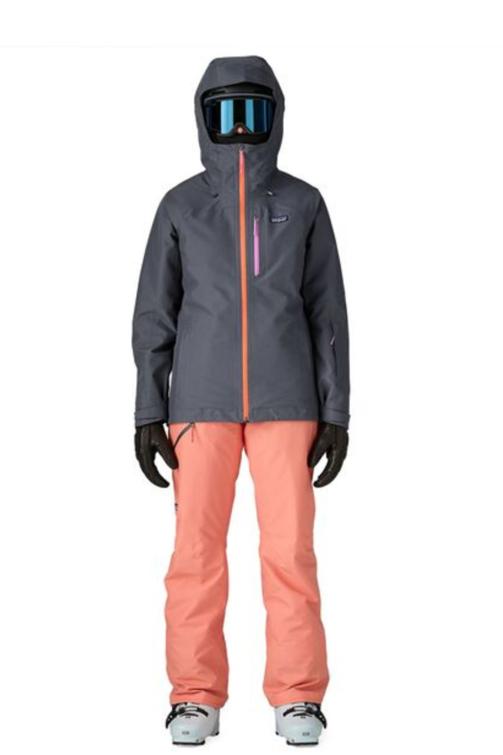 Patagonia Womens Insulated Powder Town Snow Jacket Smolder Blue/Orange Peel