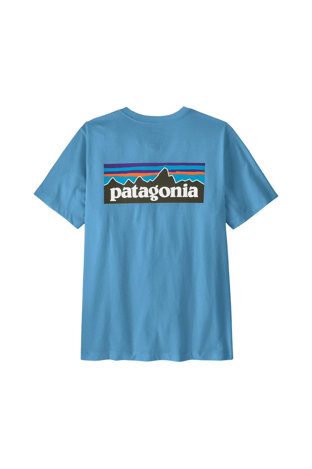 Blue Patagonia t-shirt with logo on a white background