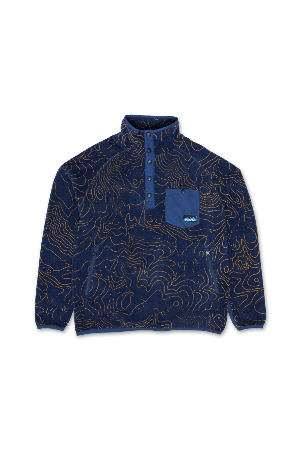 Kavu Teannaway Mens Snap Pullover Polar Fleece Blue Water Topo