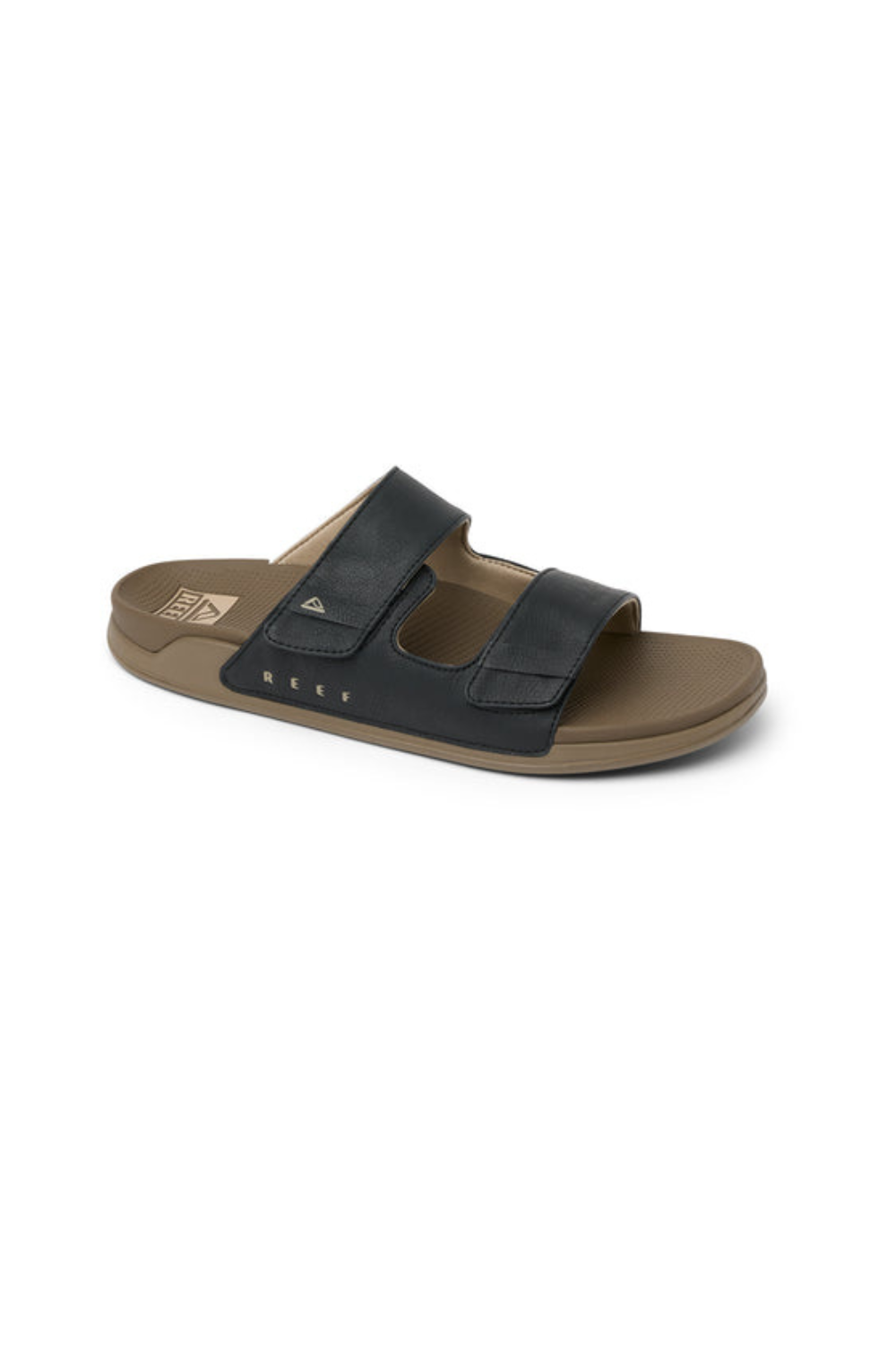 Black Reef sandal with brown sole on a white background