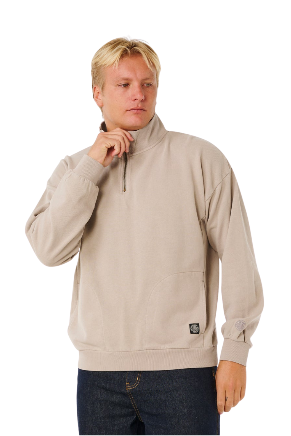 Rip Curl Premium Surf Mens 1/4 Zip Crew Stone
