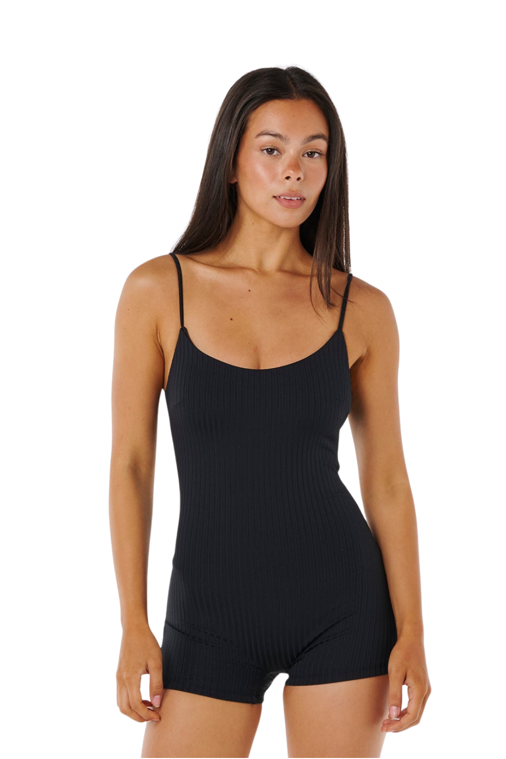Woman wearing a black swimsuit