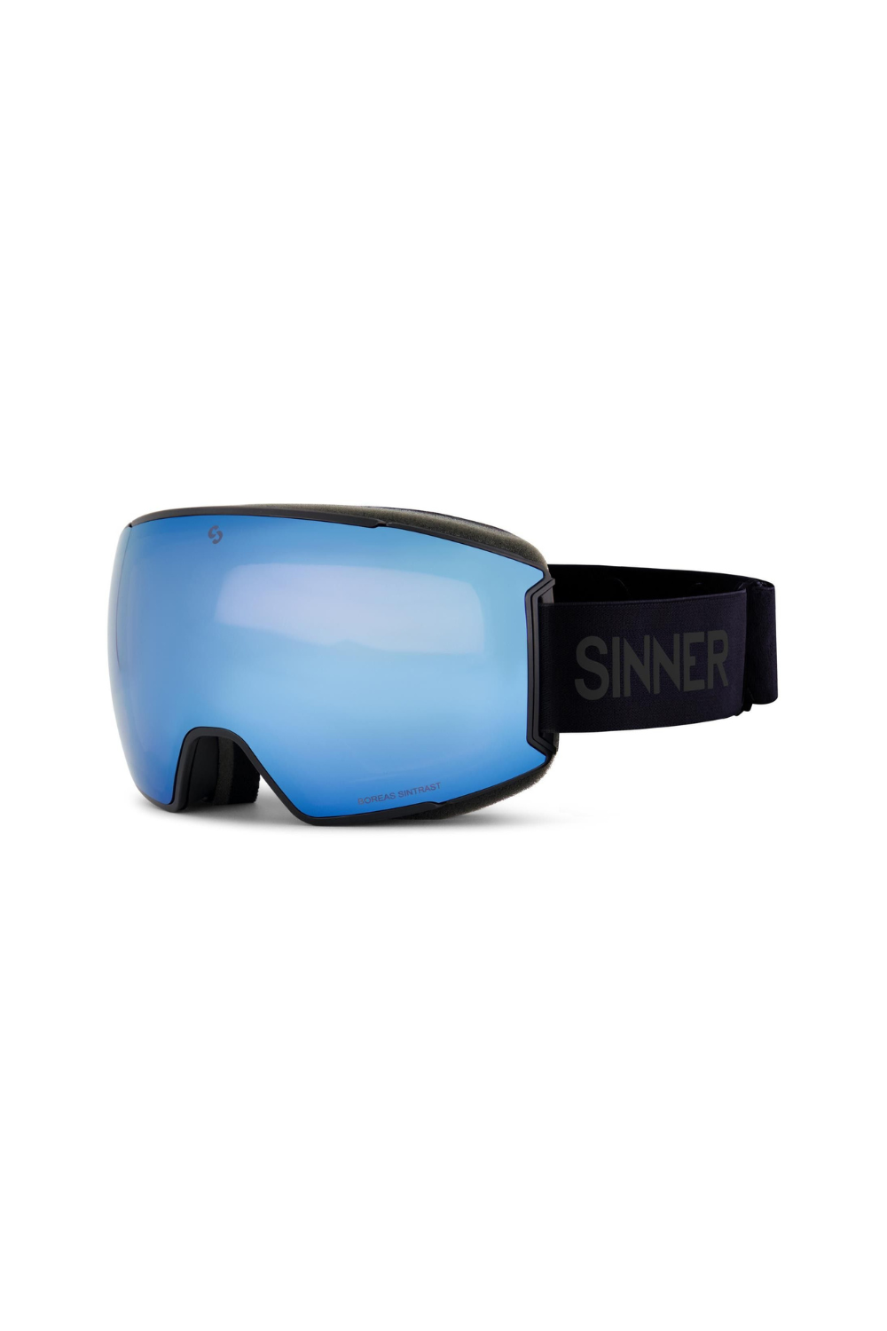 Sinner ski goggles with blue lens on a white background