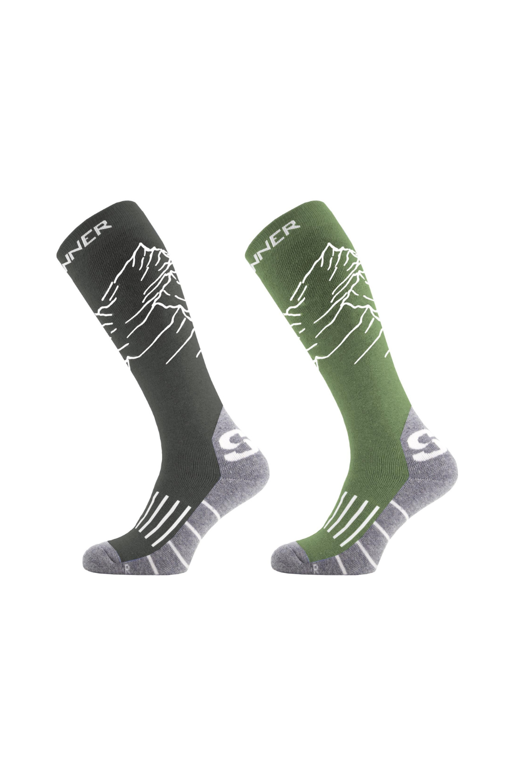 Grey and green ski socks