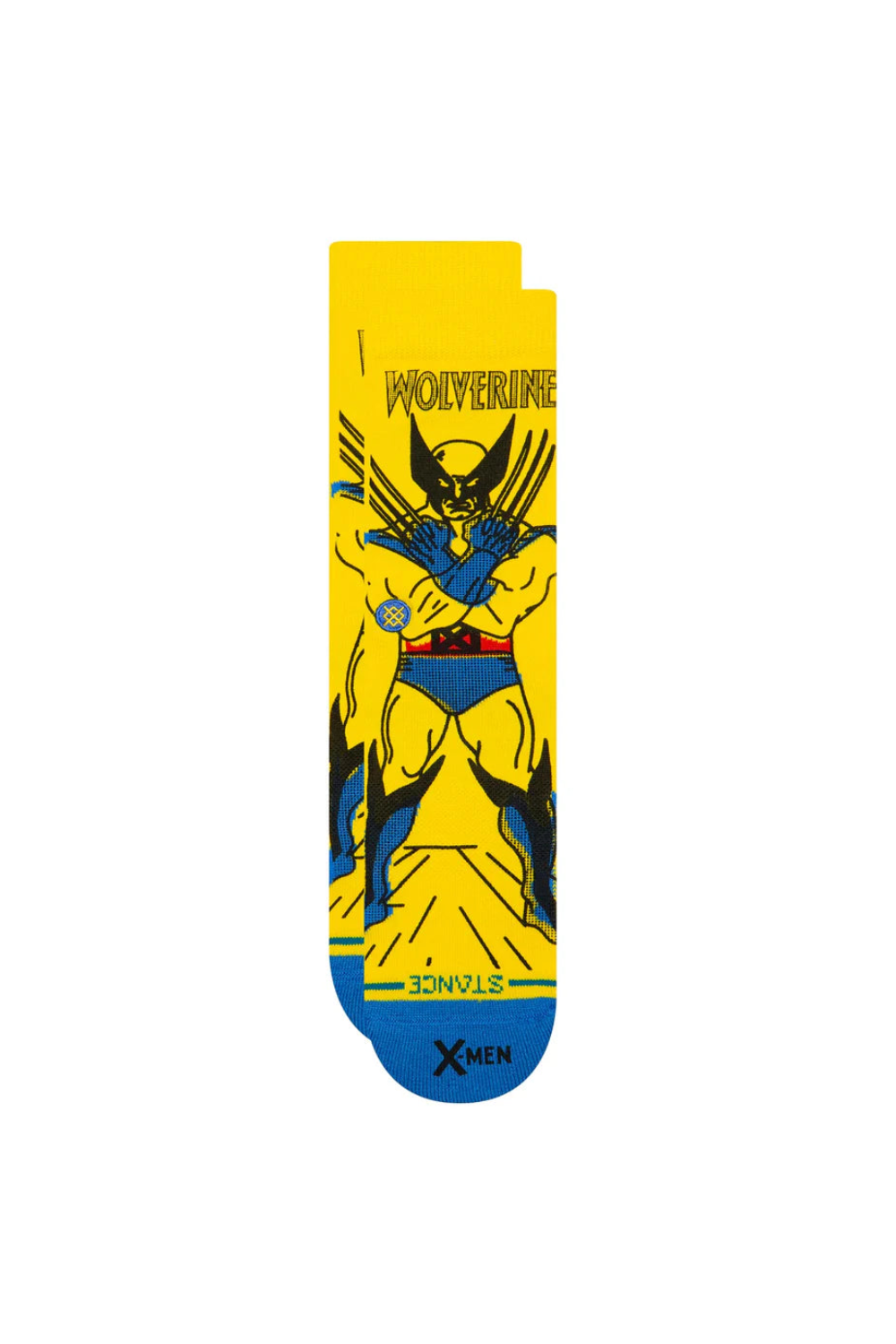 Wolverine-themed sock with yellow background