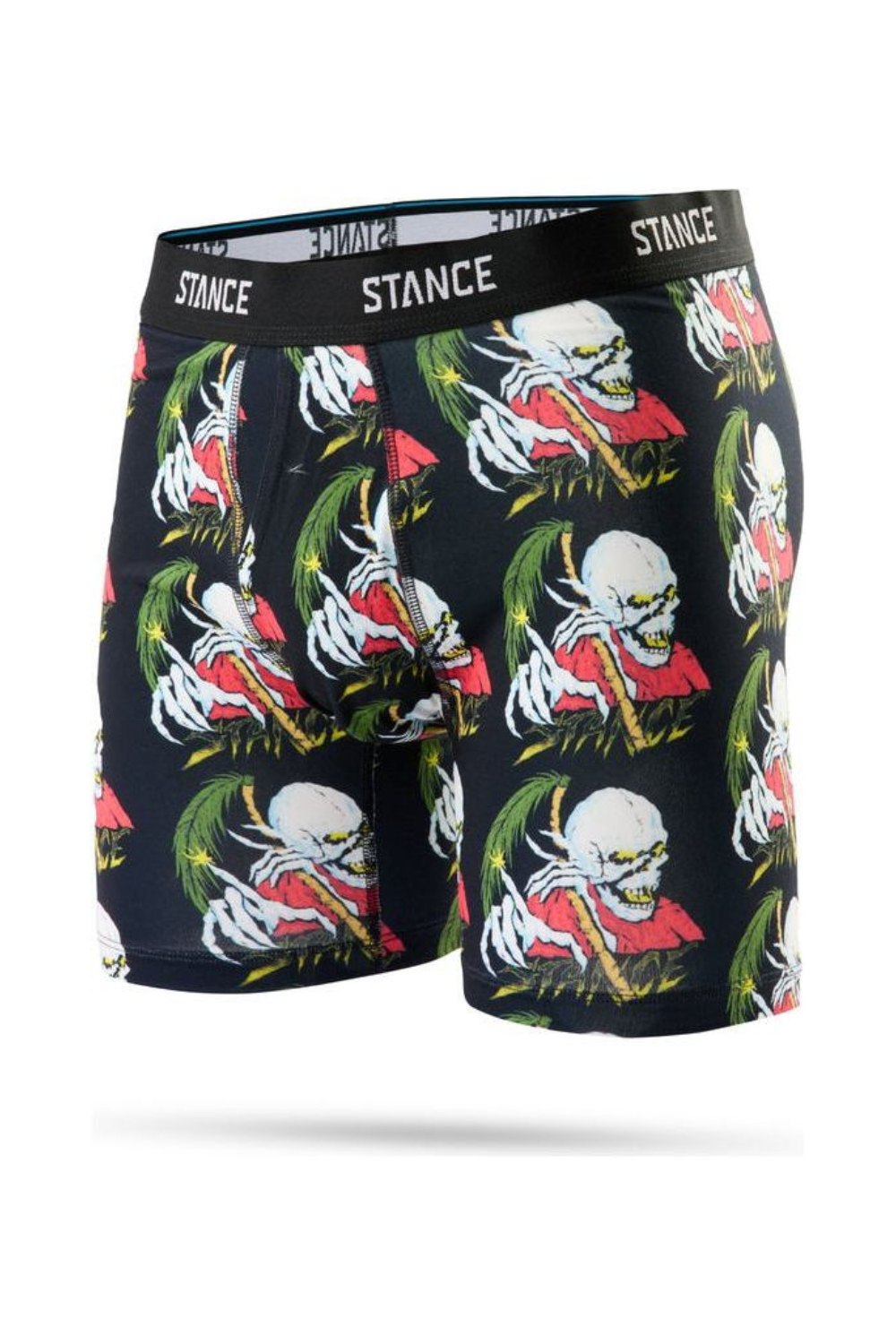 Boxer briefs with skull and crossbones design on a black background, featuring the Stance brand.