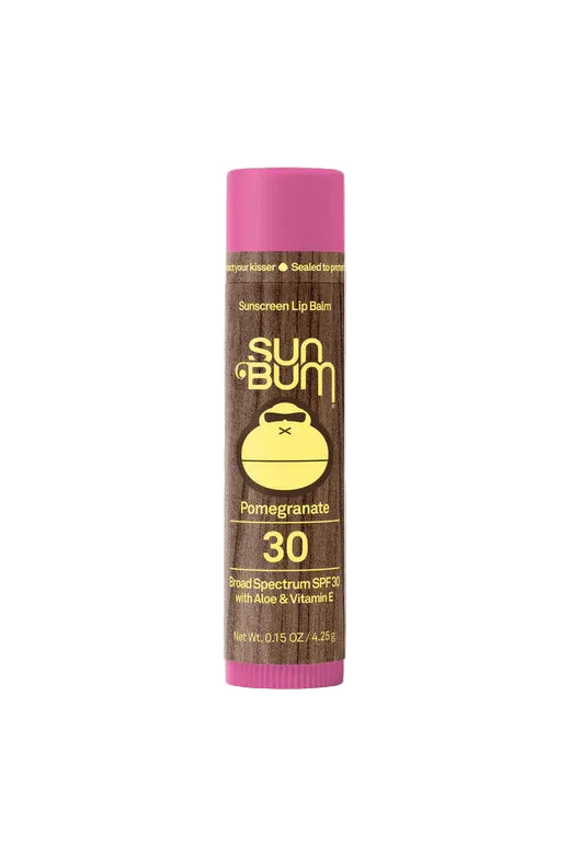 Sun Bum Original SPF 30 Sunscreen Lip Balm in Pomegranate flavour, with a pink cap.