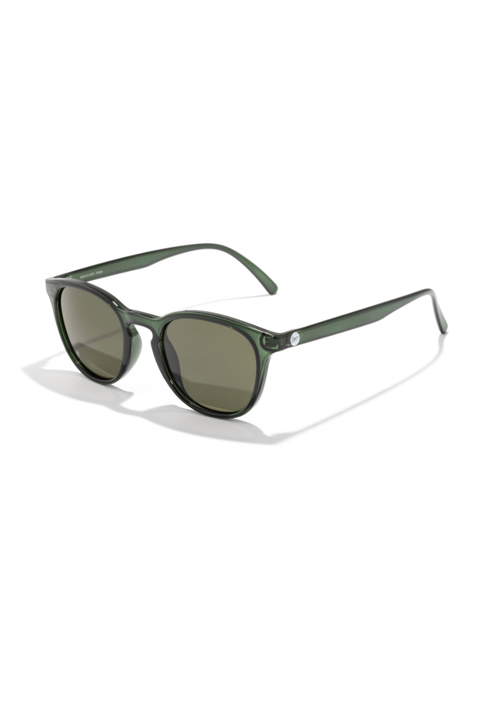 Green sunglasses on a white background