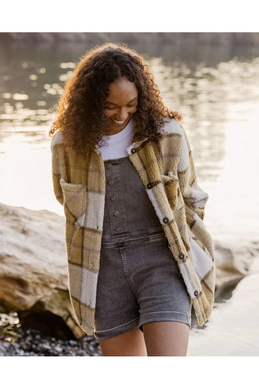 Passenger Olympus Yarn Dye Recycled Sherpa Fleece Shirt Honey Check