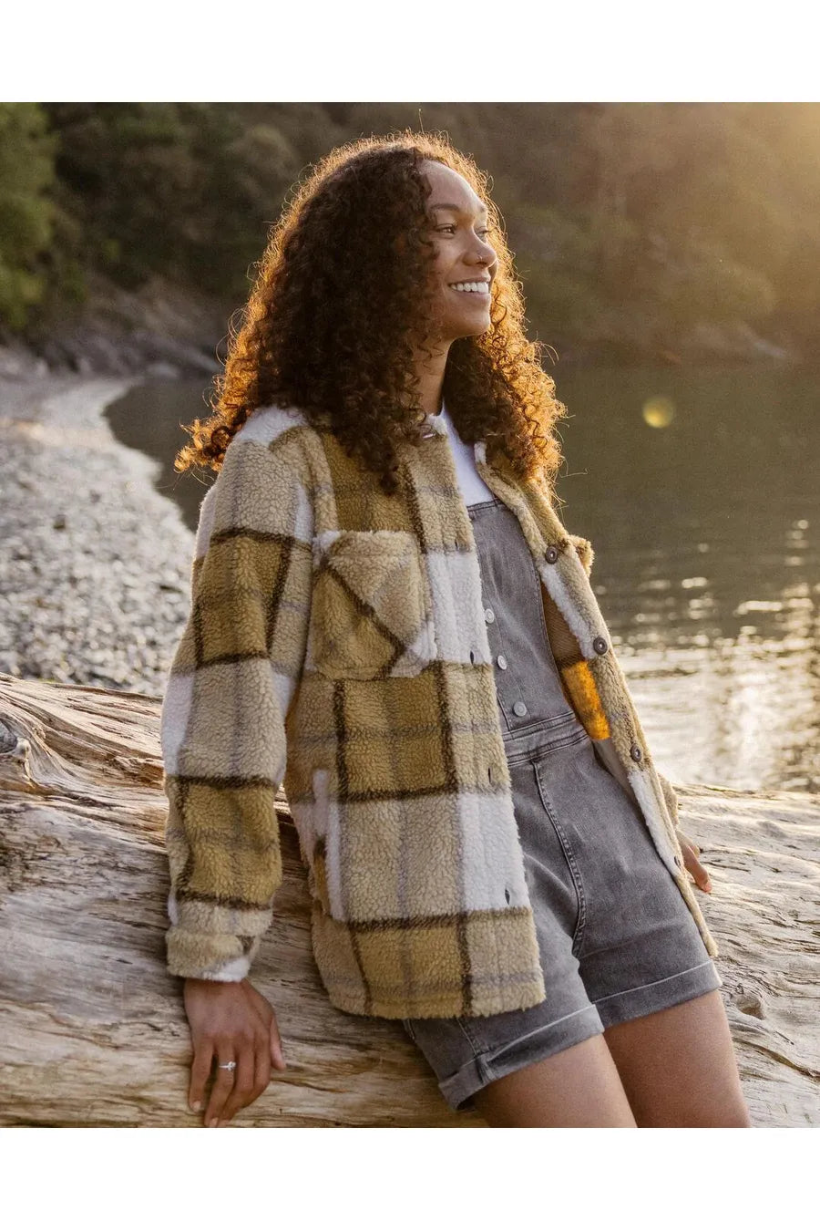 Passenger Olympus Yarn Dye Recycled Sherpa Fleece Shirt Honey Check